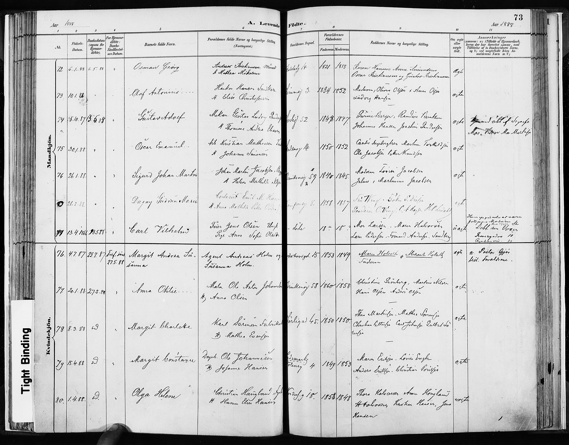 Kampen prestekontor Kirkebøker, AV/SAO-A-10853/F/Fa/L0003: Parish register (official) no. I 3, 1886-1892, p. 73