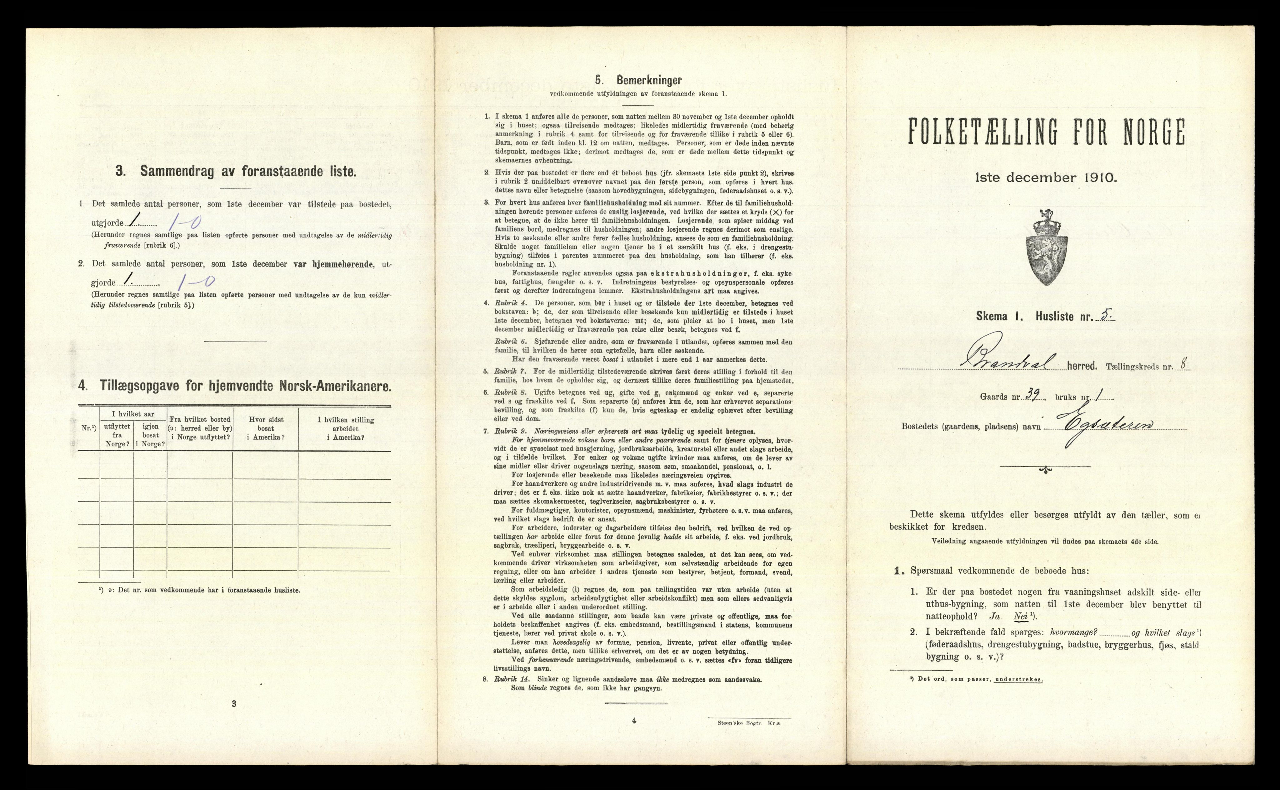 RA, 1910 census for Brandval, 1910, p. 1157