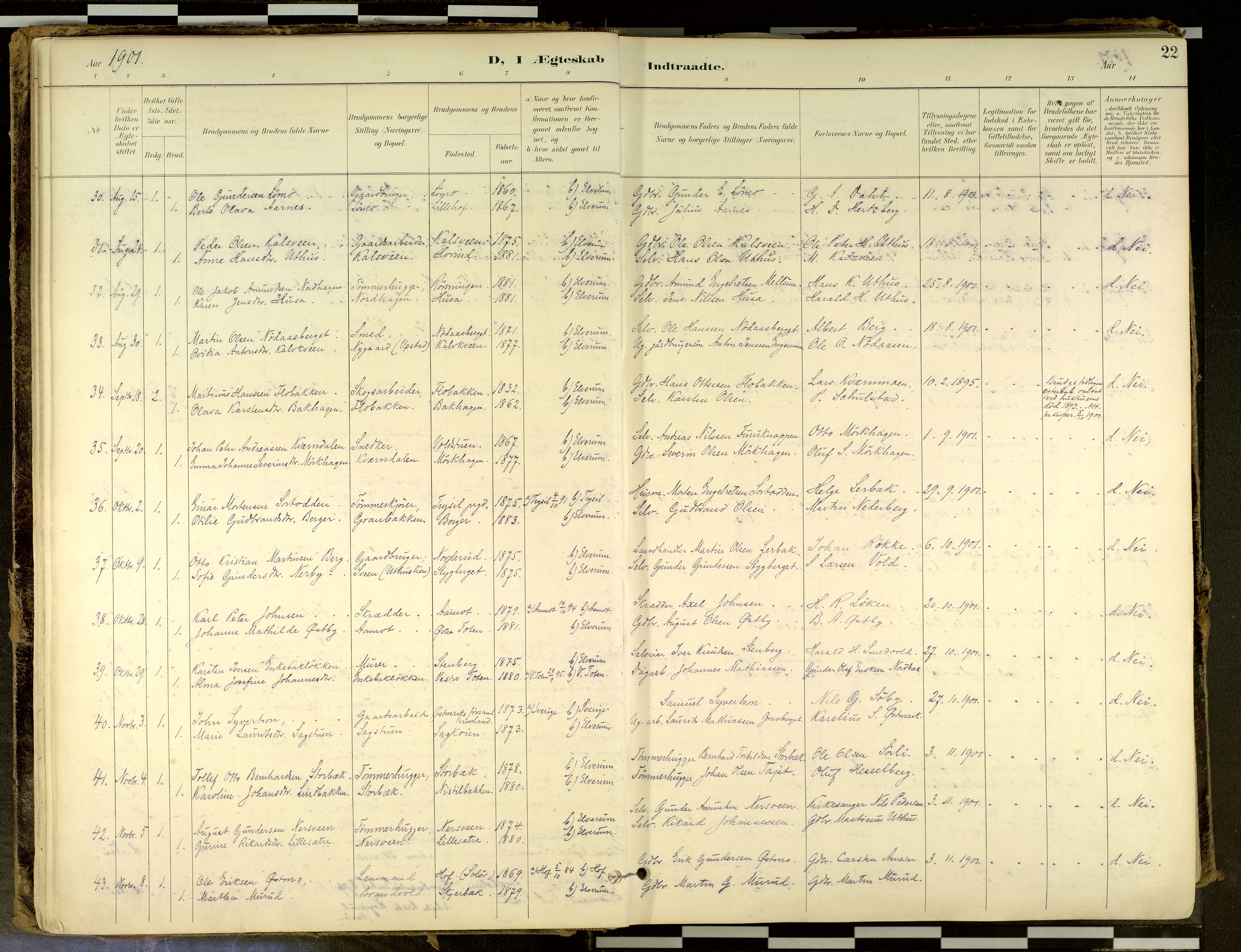 Elverum prestekontor, SAH/PREST-044/H/Ha/Haa/L0018: Parish register (official) no. 18, 1894-1914, p. 22