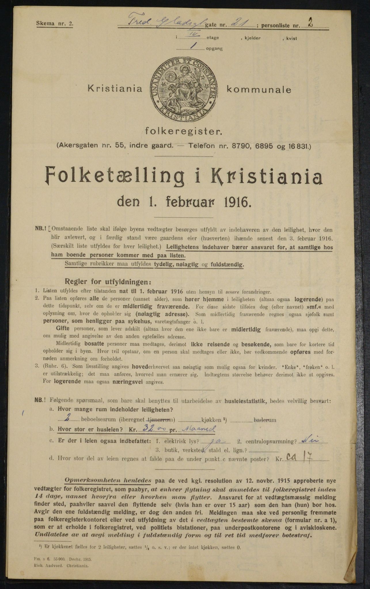 OBA, Municipal Census 1916 for Kristiania, 1916, p. 27033