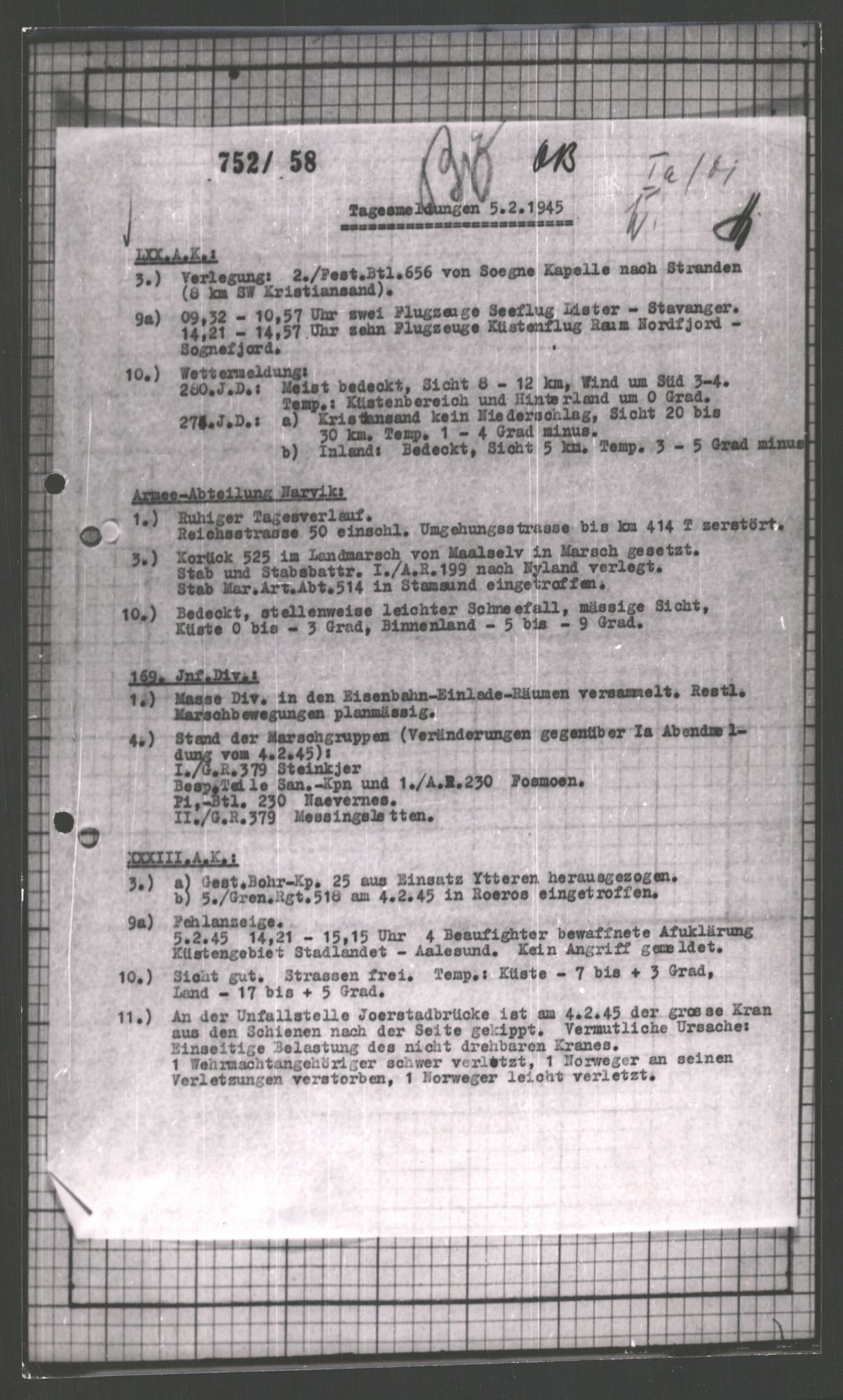 Forsvarets Overkommando. 2 kontor. Arkiv 11.4. Spredte tyske arkivsaker, AV/RA-RAFA-7031/D/Dar/Dara/L0002: Krigsdagbøker for 20. Gebirgs-Armee-Oberkommando (AOK 20), 1945, p. 479