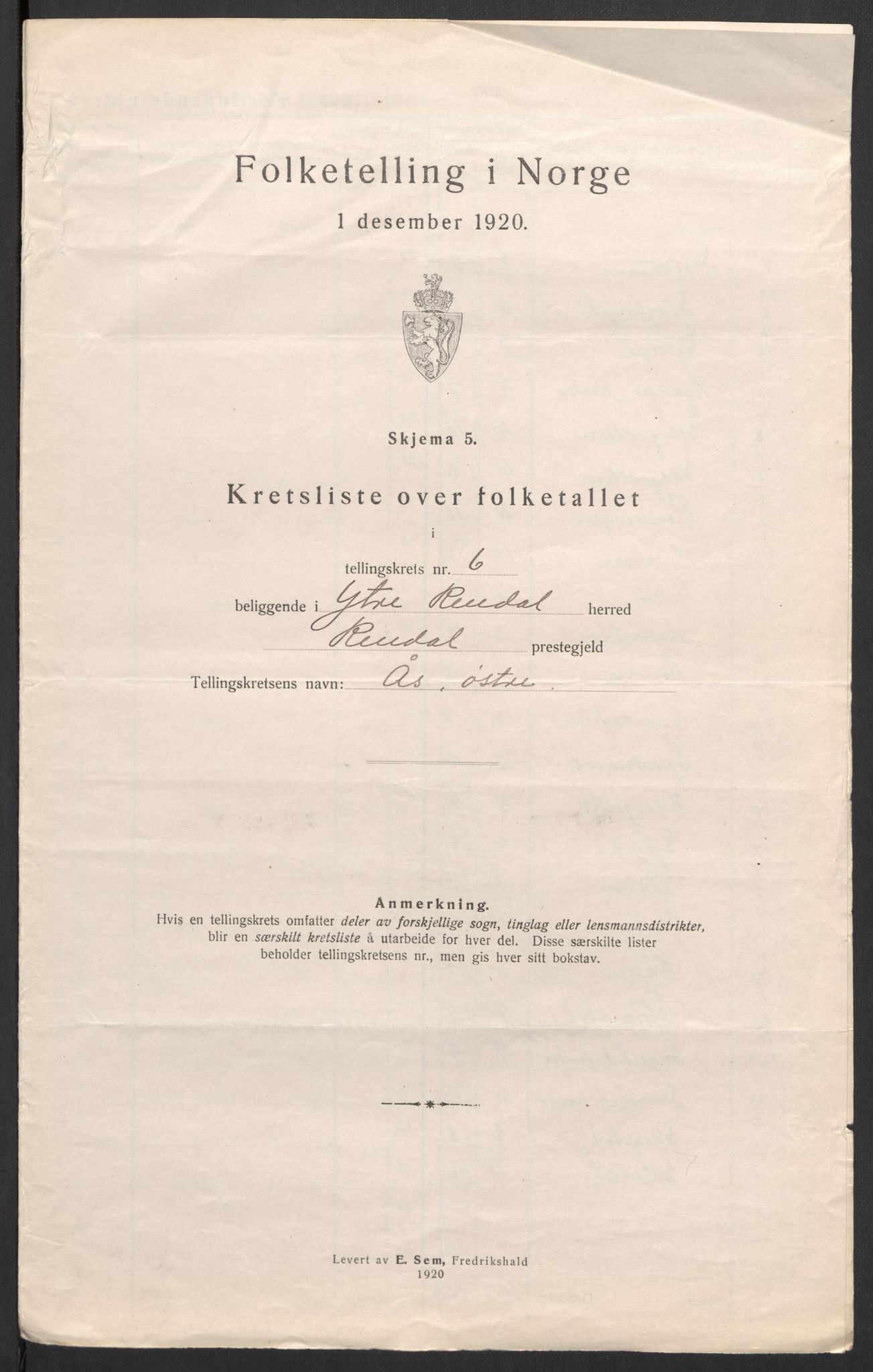 SAH, 1920 census for Ytre Rendal, 1920, p. 28