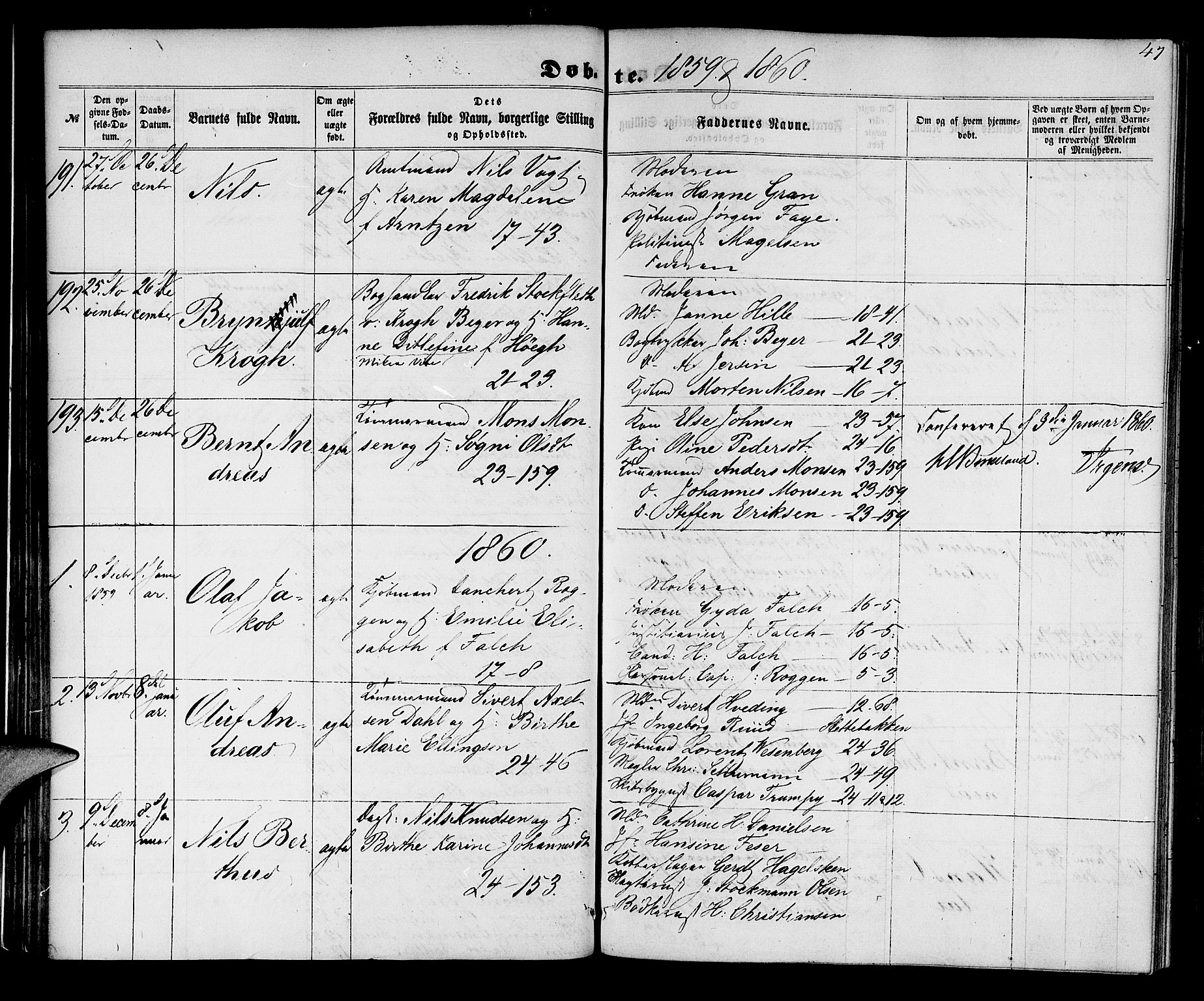 Korskirken sokneprestembete, SAB/A-76101/H/Hab: Parish register (copy) no. B 4, 1858-1863, p. 47