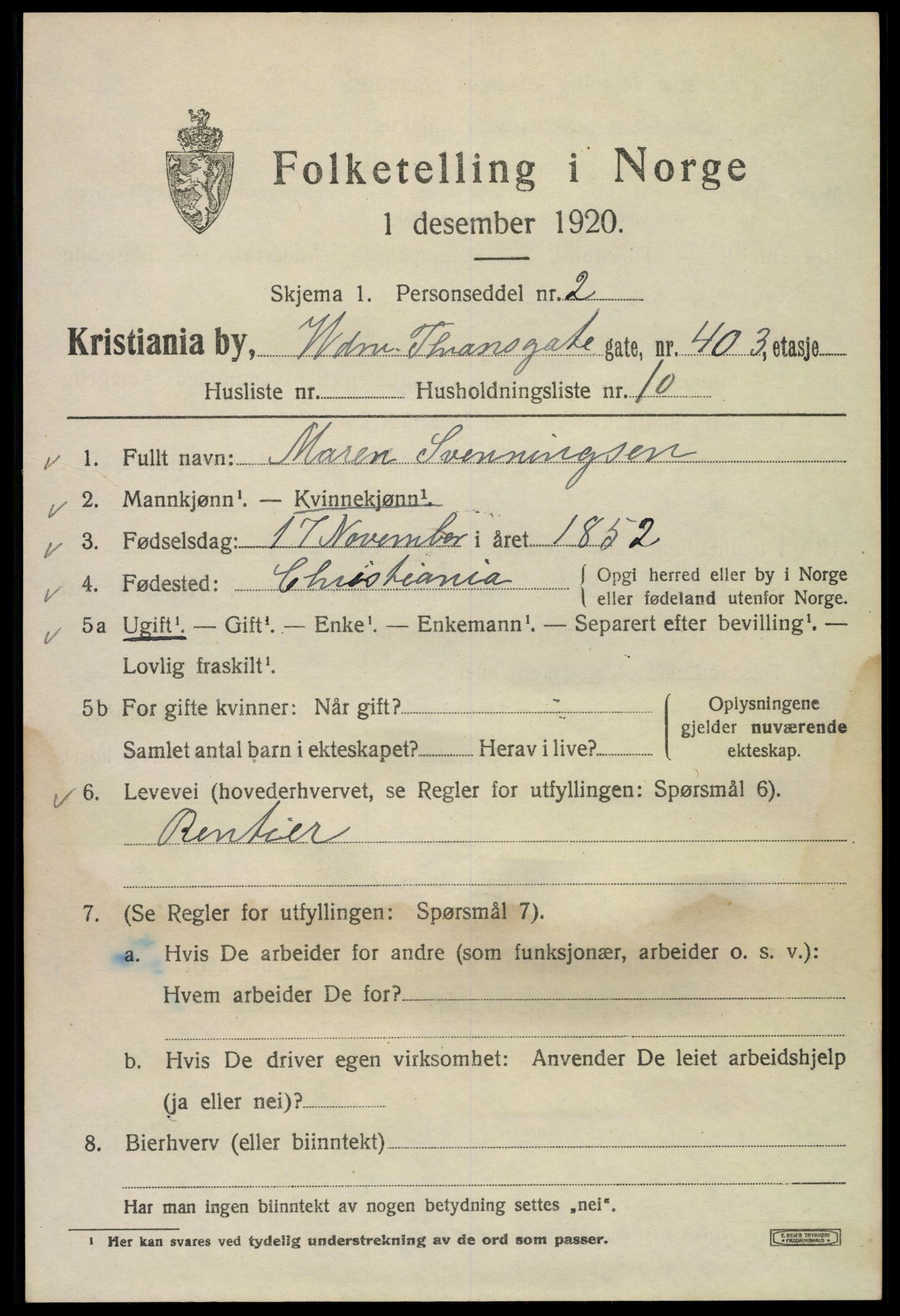 SAO, 1920 census for Kristiania, 1920, p. 647527