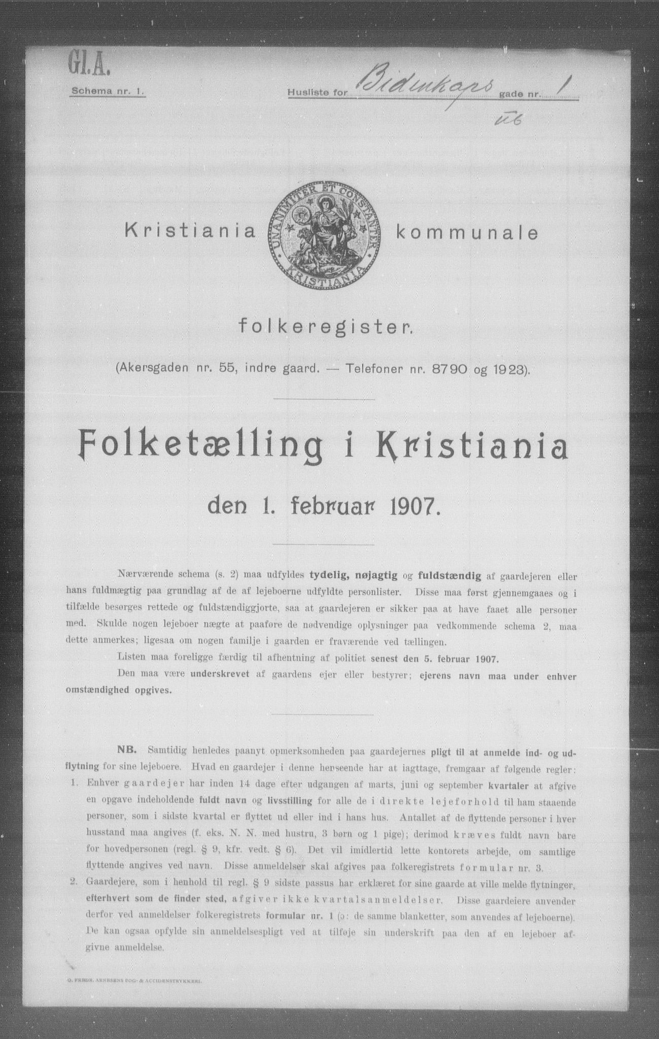 OBA, Municipal Census 1907 for Kristiania, 1907, p. 2568