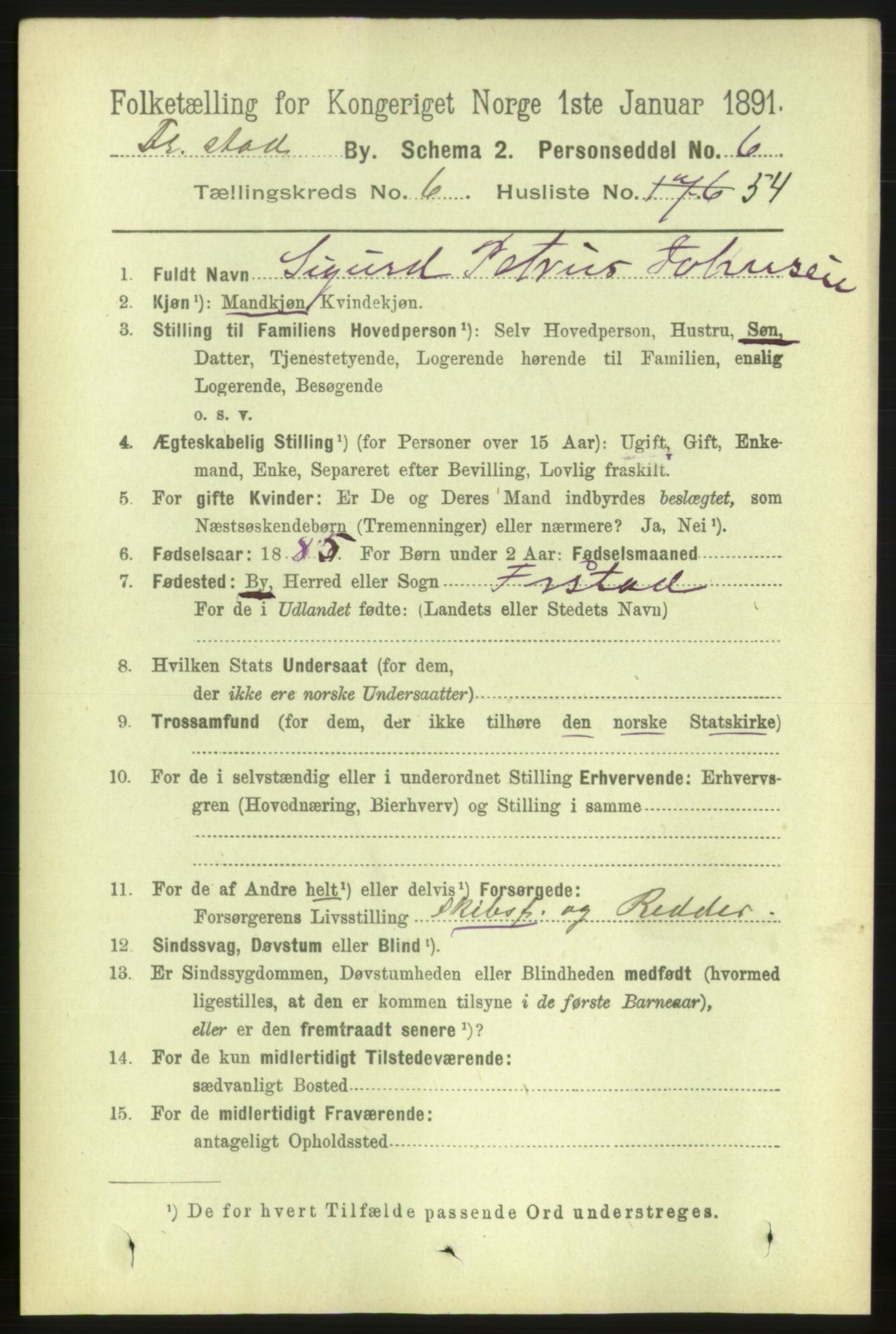 RA, 1891 census for 0103 Fredrikstad, 1891, p. 8152