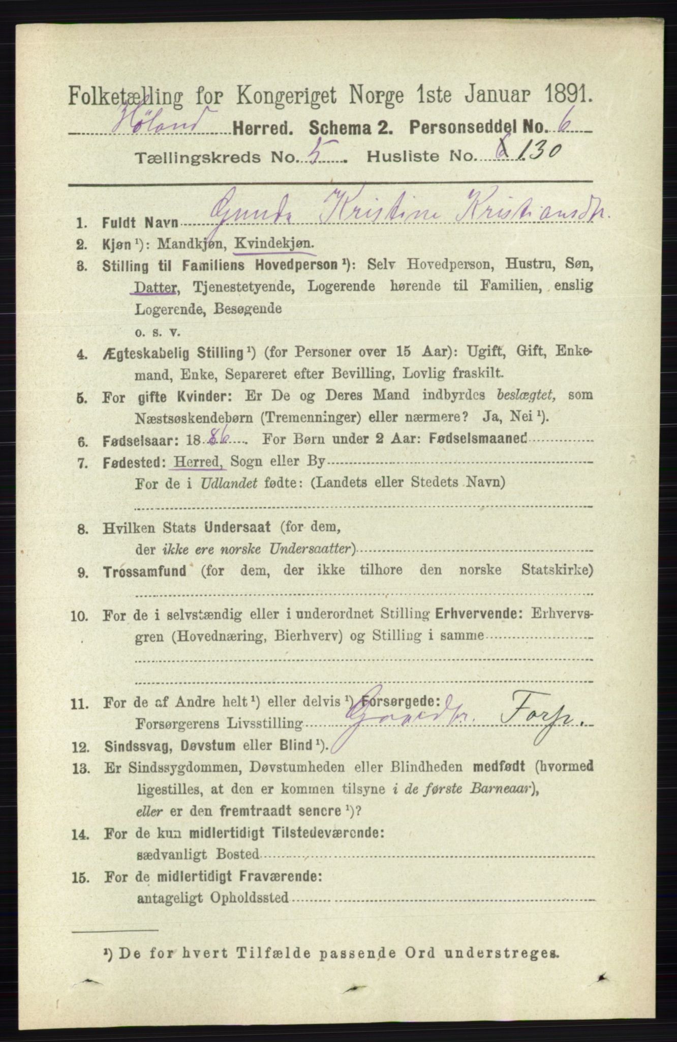 RA, 1891 census for 0221 Høland, 1891, p. 4249