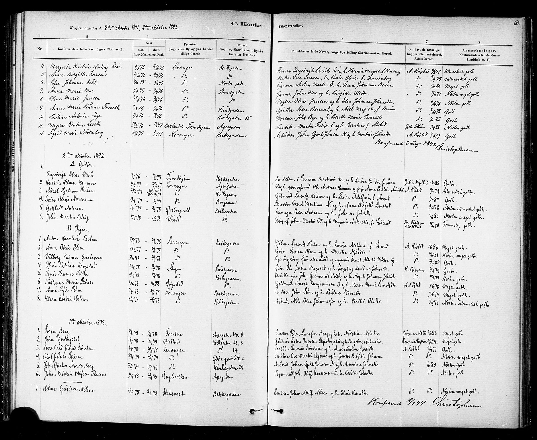Ministerialprotokoller, klokkerbøker og fødselsregistre - Nord-Trøndelag, AV/SAT-A-1458/720/L0192: Parish register (copy) no. 720C01, 1880-1917, p. 60
