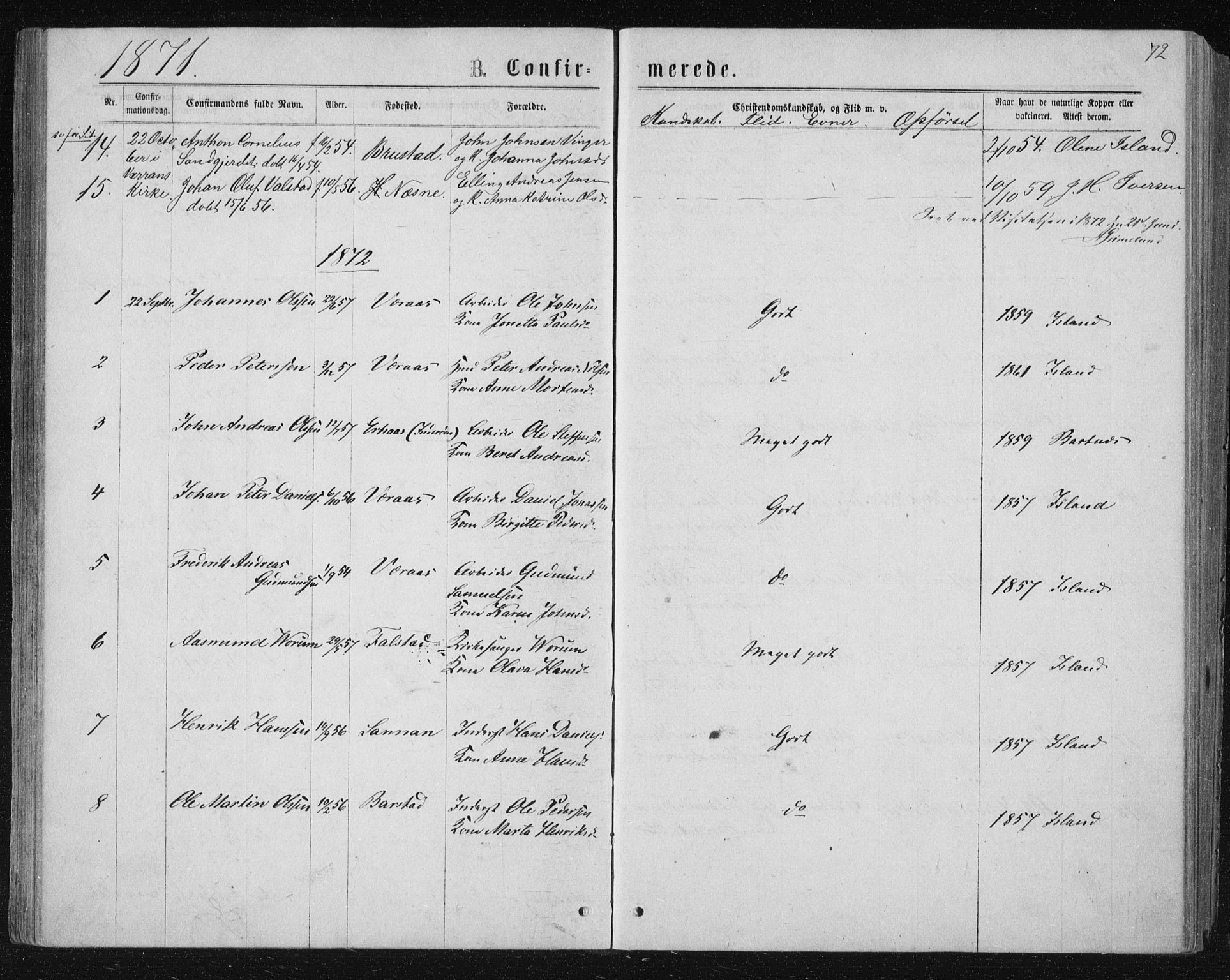 Ministerialprotokoller, klokkerbøker og fødselsregistre - Nord-Trøndelag, SAT/A-1458/722/L0219: Parish register (official) no. 722A06, 1868-1880, p. 72
