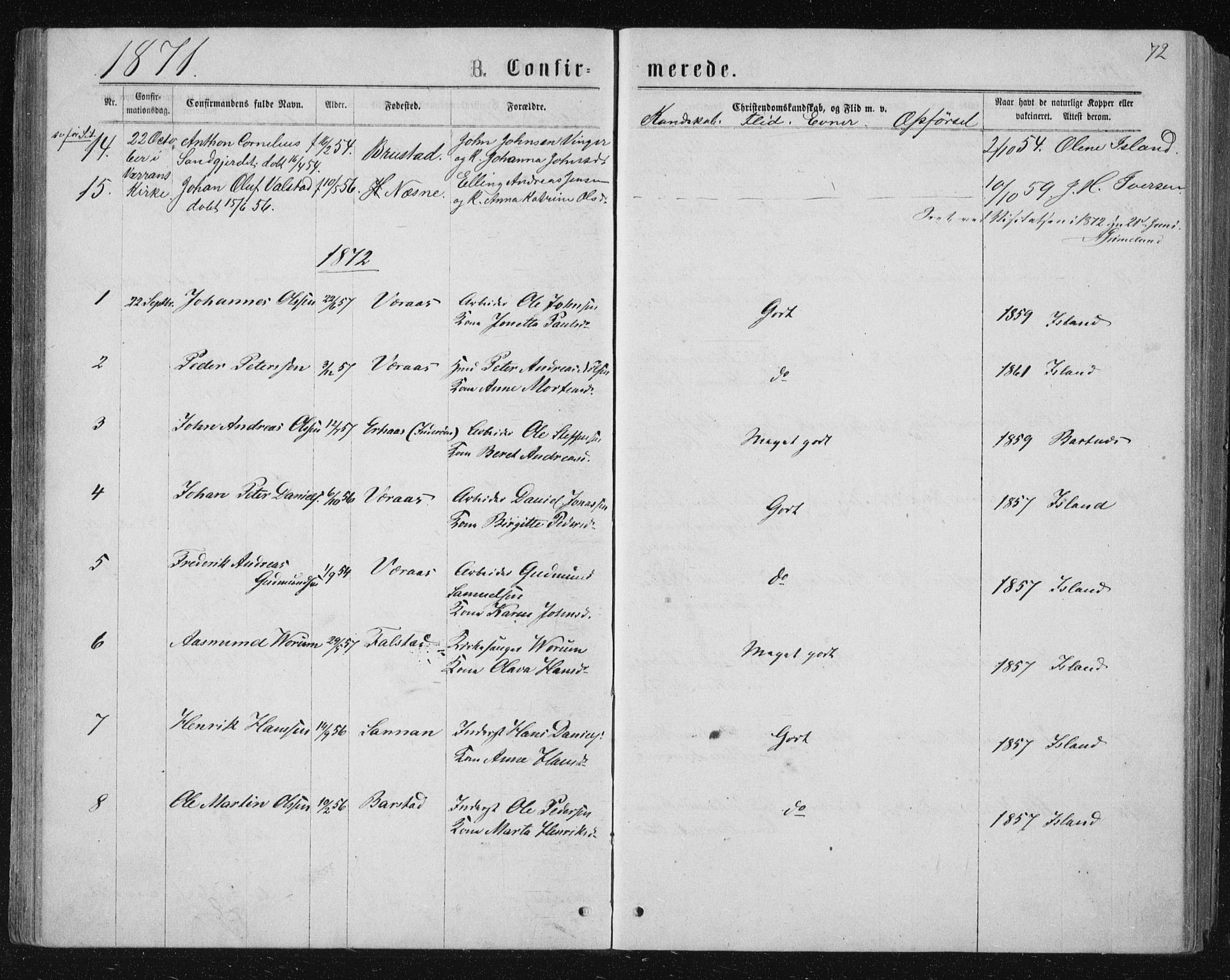 Ministerialprotokoller, klokkerbøker og fødselsregistre - Nord-Trøndelag, AV/SAT-A-1458/722/L0219: Parish register (official) no. 722A06, 1868-1880, p. 72