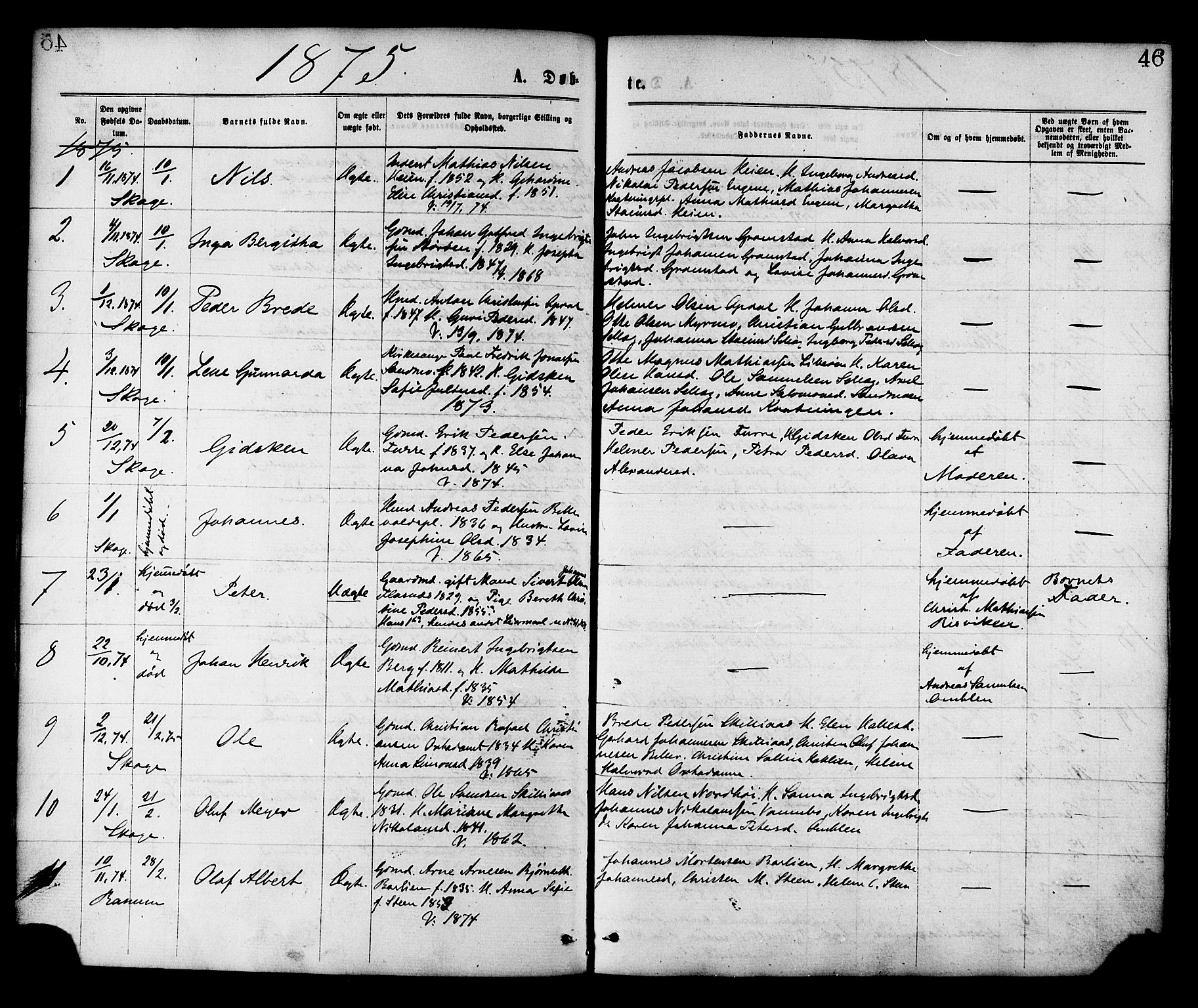 Ministerialprotokoller, klokkerbøker og fødselsregistre - Nord-Trøndelag, SAT/A-1458/764/L0554: Parish register (official) no. 764A09, 1867-1880, p. 46