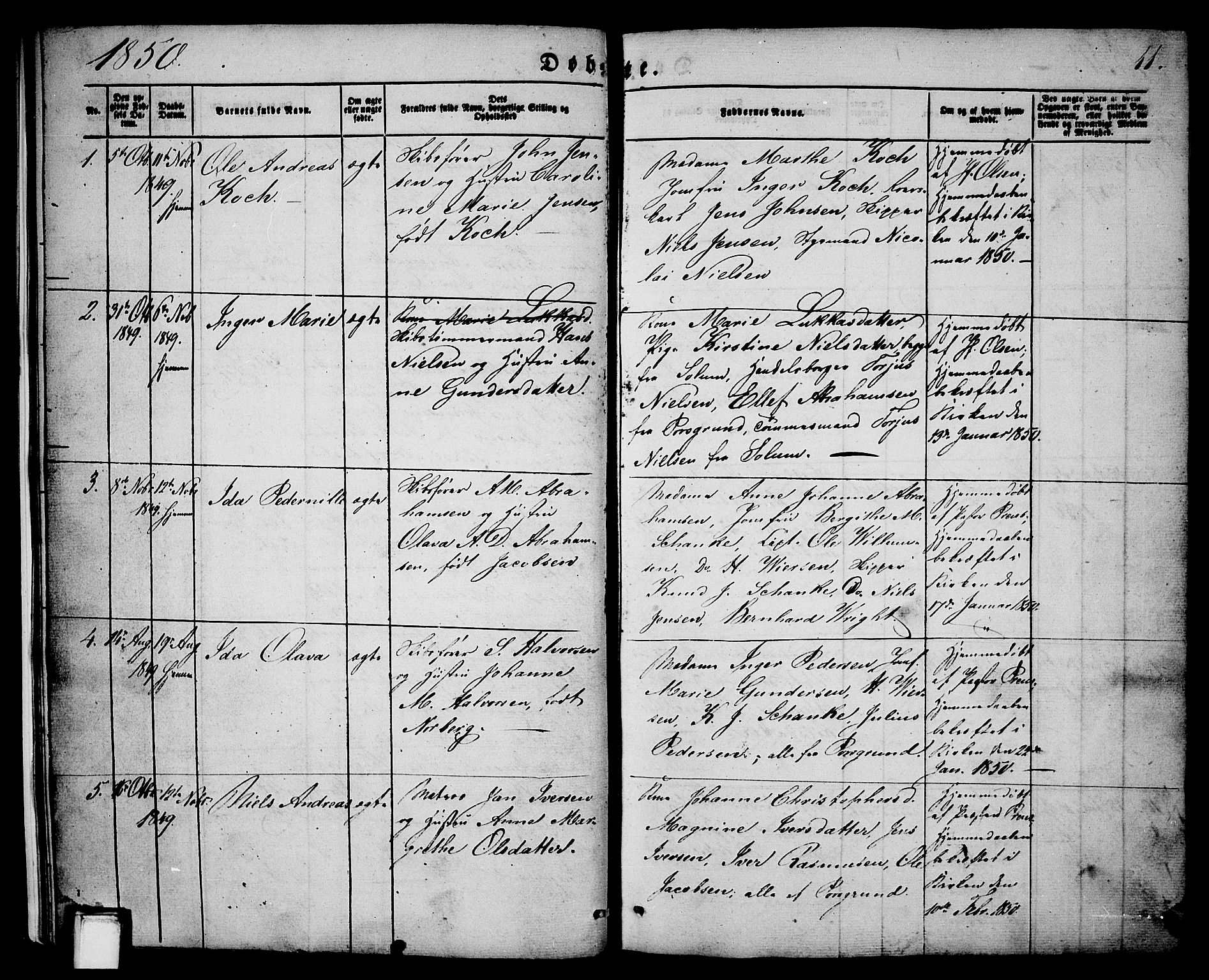 Porsgrunn kirkebøker , AV/SAKO-A-104/G/Ga/L0002: Parish register (copy) no. I 2, 1847-1877, p. 11