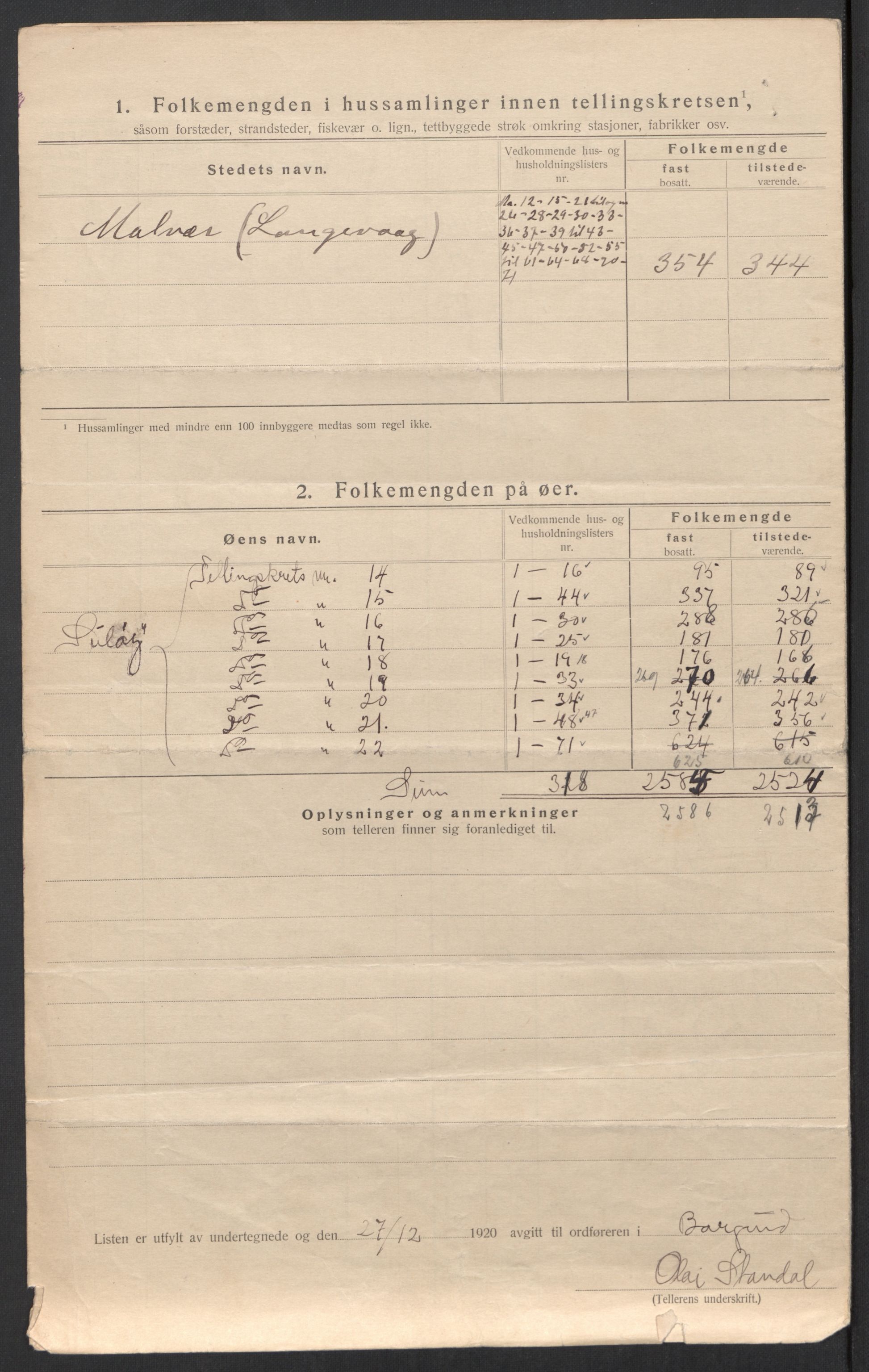 SAT, 1920 census for Borgund, 1920, p. 73