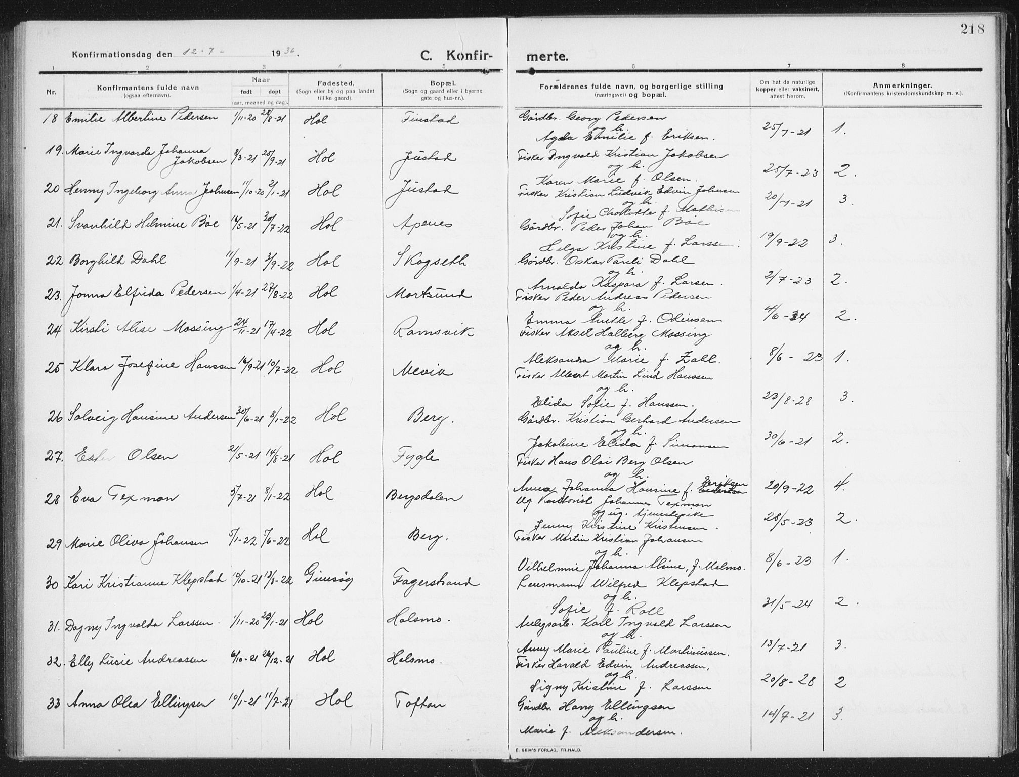 Ministerialprotokoller, klokkerbøker og fødselsregistre - Nordland, SAT/A-1459/882/L1183: Parish register (copy) no. 882C01, 1911-1938, p. 218