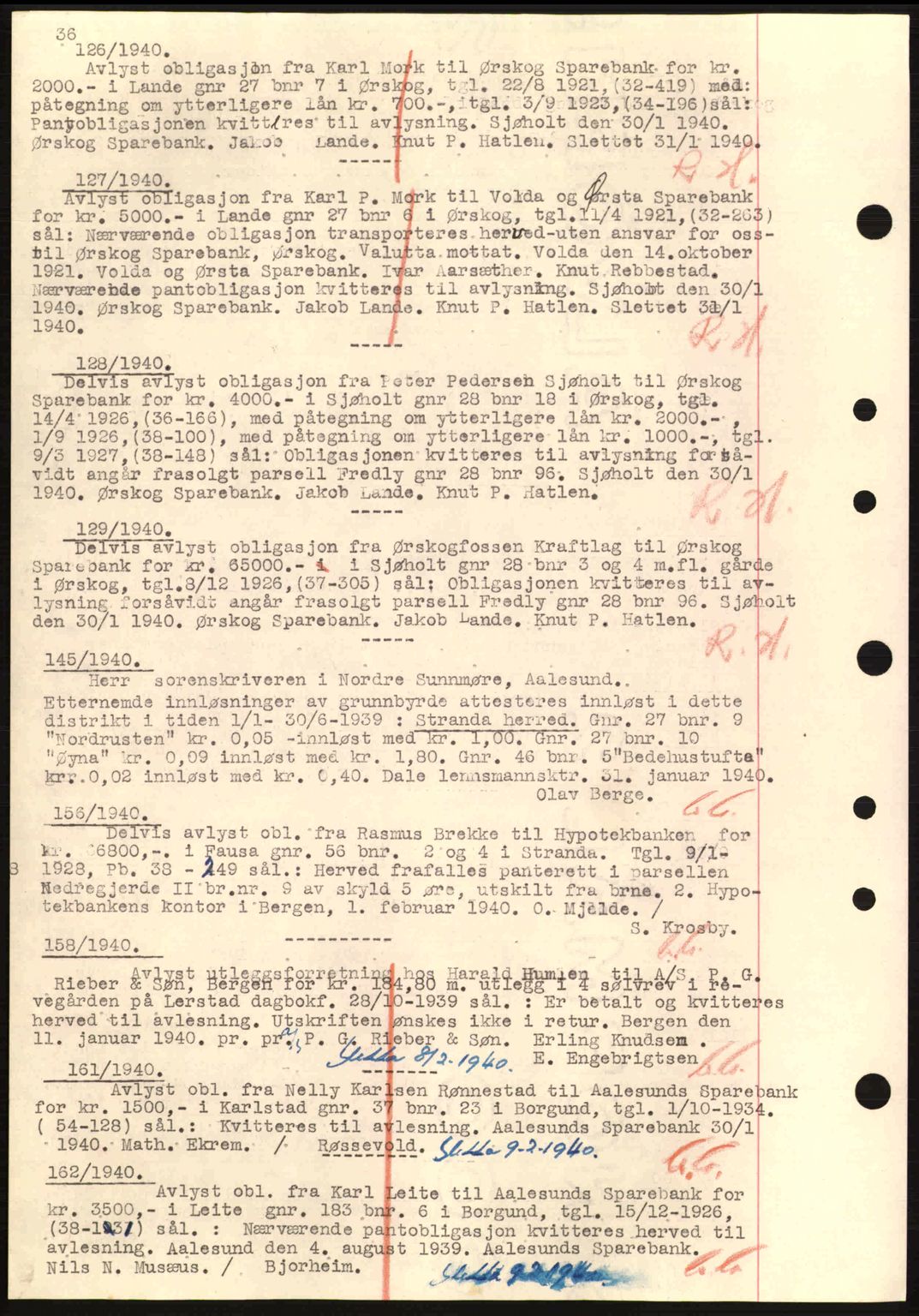Nordre Sunnmøre sorenskriveri, SAT/A-0006/1/2/2C/2Ca: Mortgage book no. B1-6, 1938-1942, Diary no: : 126/1940