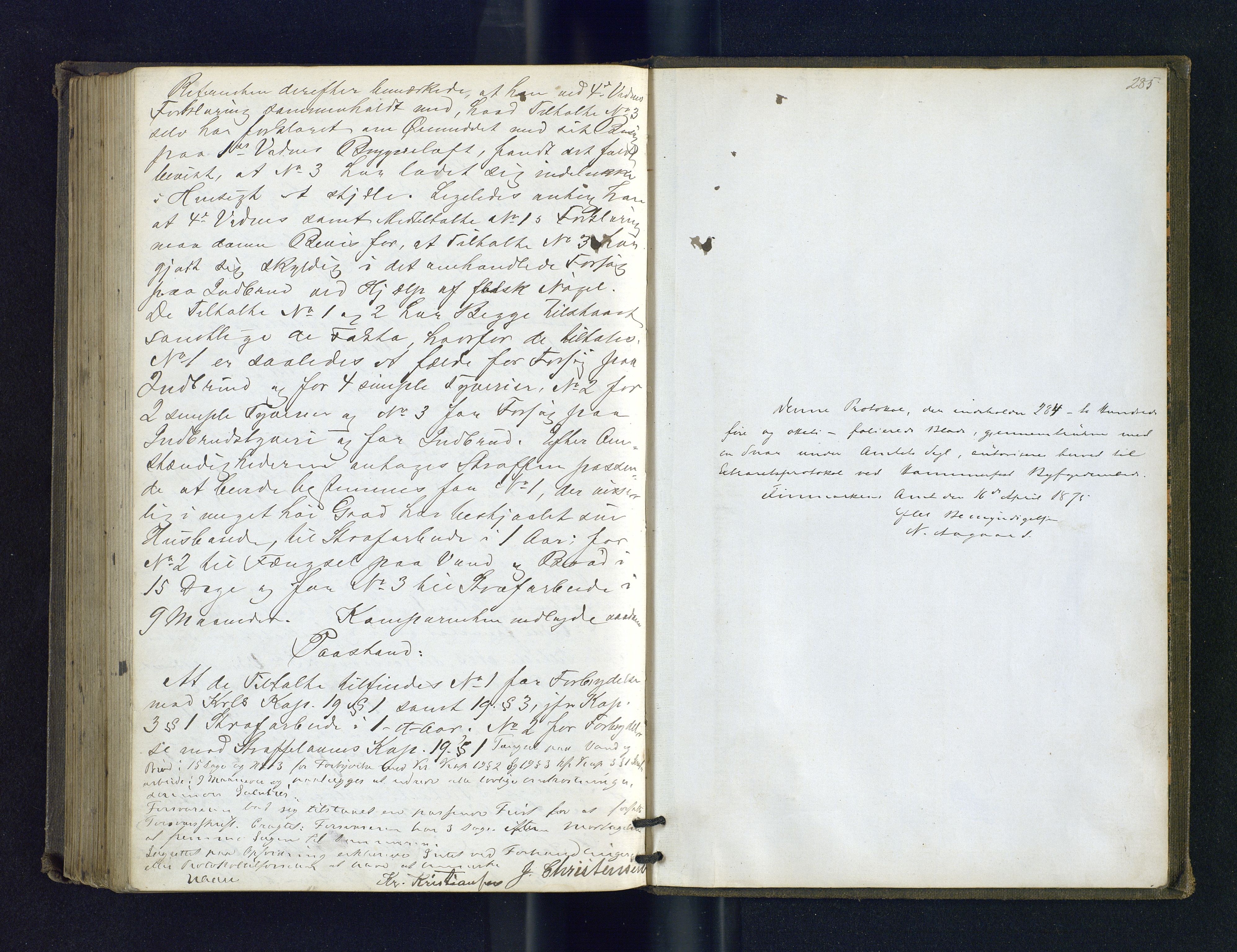 Byfogden i Hammerfest, AV/SATØ-S-0064/G/L0121: Ekstrarettsprotokoll, 1875-1881, p. 285