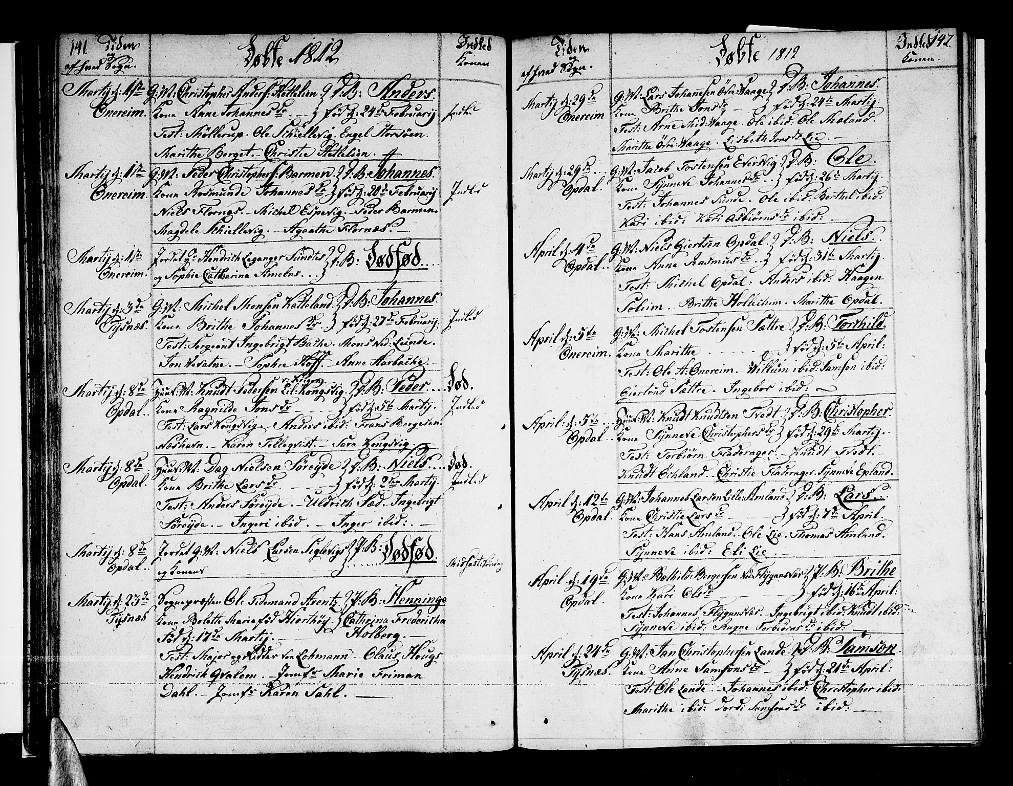Tysnes sokneprestembete, SAB/A-78601/H/Haa: Parish register (official) no. A 6, 1804-1816, p. 141-142