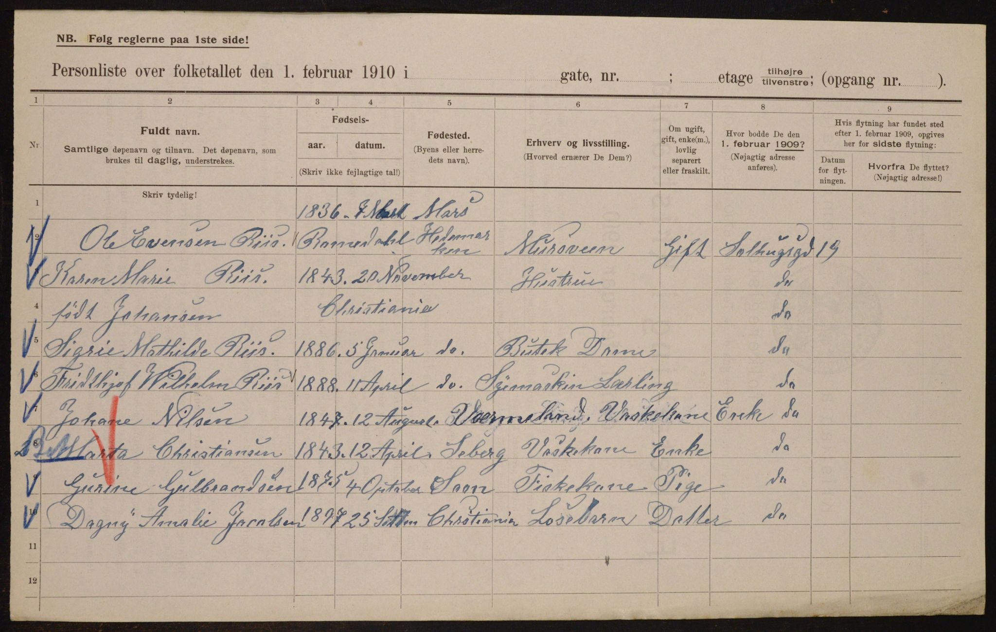 OBA, Municipal Census 1910 for Kristiania, 1910, p. 94829