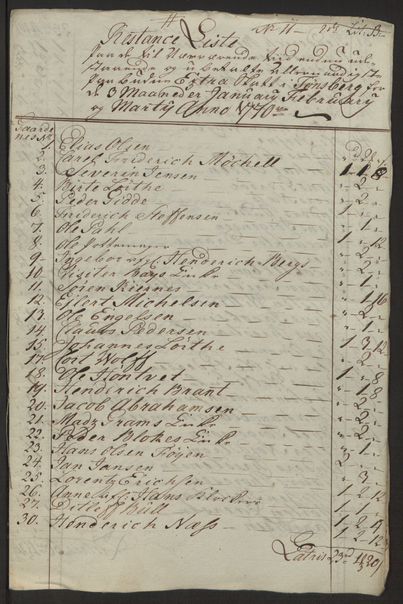 Rentekammeret inntil 1814, Reviderte regnskaper, Byregnskaper, RA/EA-4066/R/Rh/L0162/0001: [H4] Kontribusjonsregnskap / Ekstraskatt, Tønsberg, 1762-1772, p. 374
