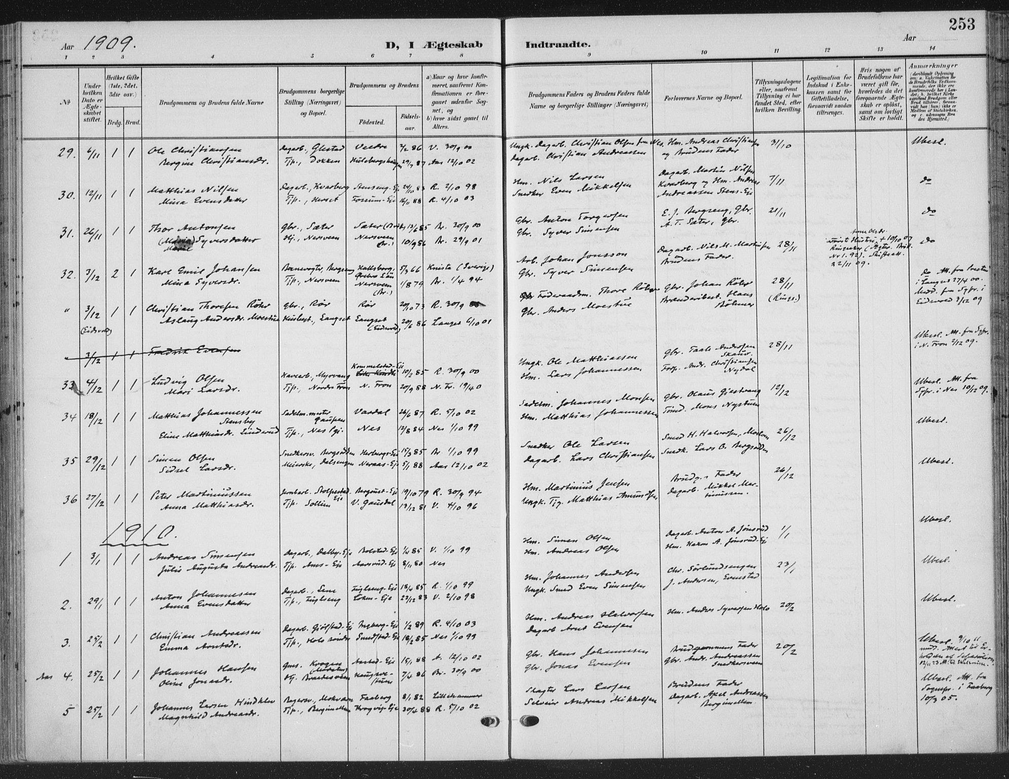 Ringsaker prestekontor, AV/SAH-PREST-014/K/Ka/L0018: Parish register (official) no. 18, 1903-1912, p. 253