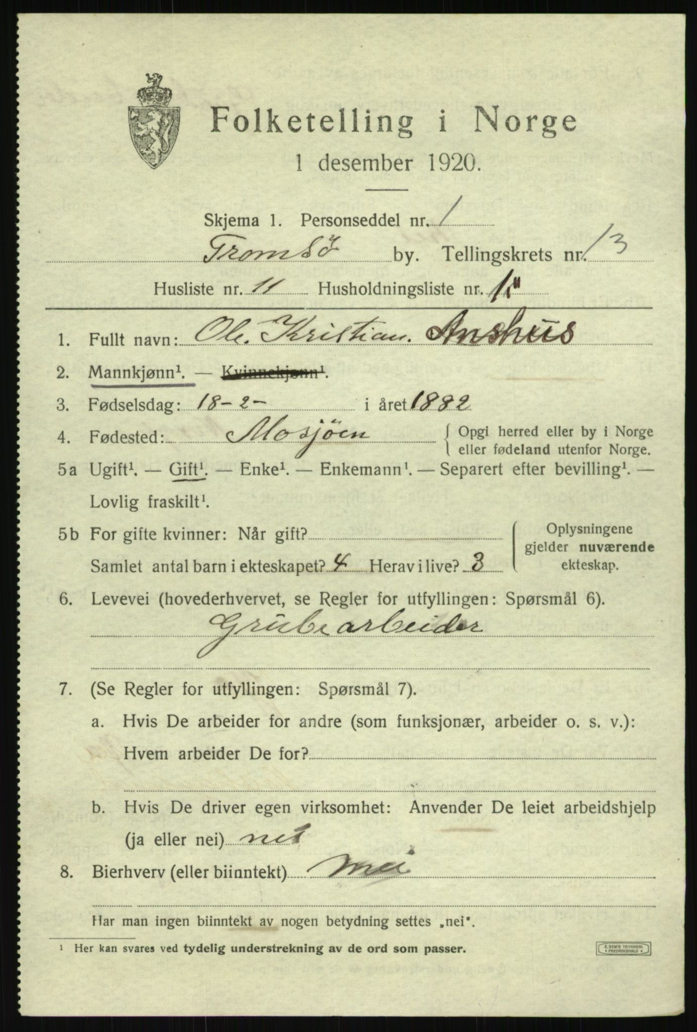 SATØ, 1920 census for Tromsø, 1920, p. 25147