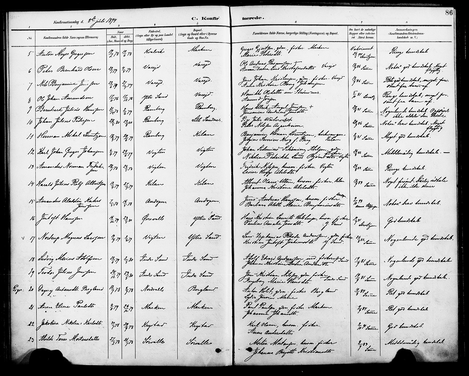 Ministerialprotokoller, klokkerbøker og fødselsregistre - Nordland, SAT/A-1459/885/L1205: Parish register (official) no. 885A06, 1892-1905, p. 86