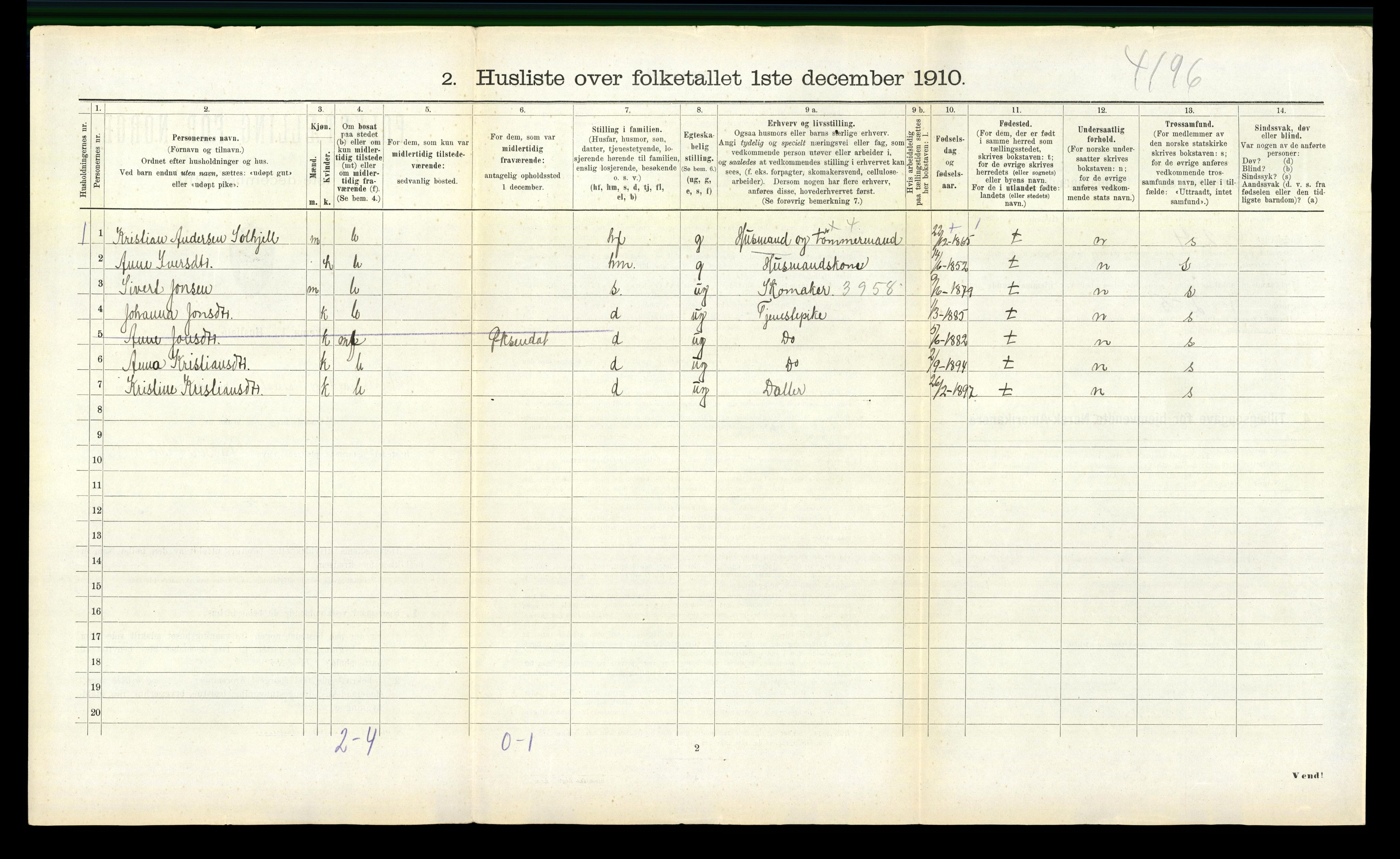 RA, 1910 census for Eresfjord og Vistdal, 1910, p. 320