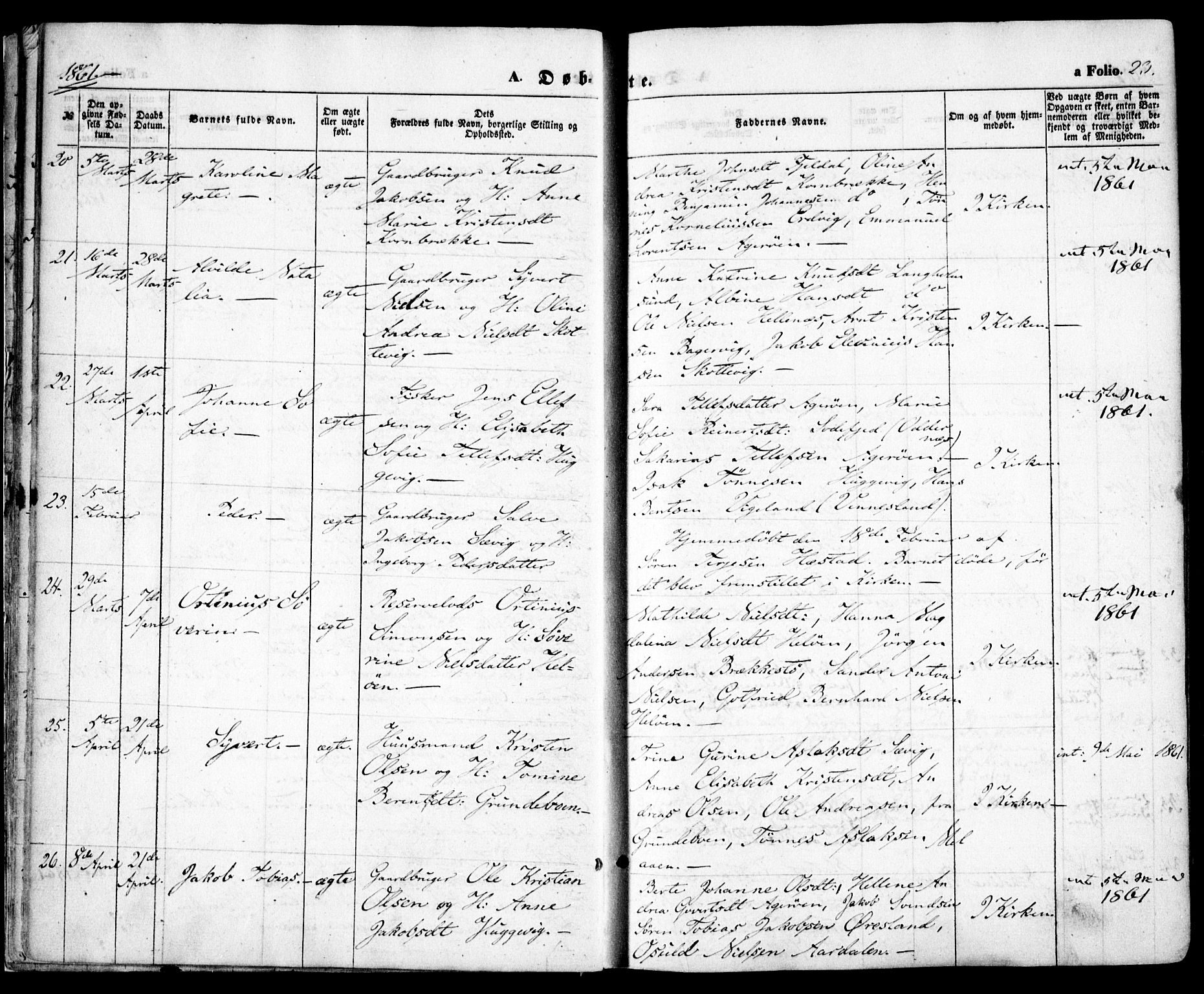 Høvåg sokneprestkontor, SAK/1111-0025/F/Fa/L0004: Parish register (official) no. A 4, 1859-1877, p. 23