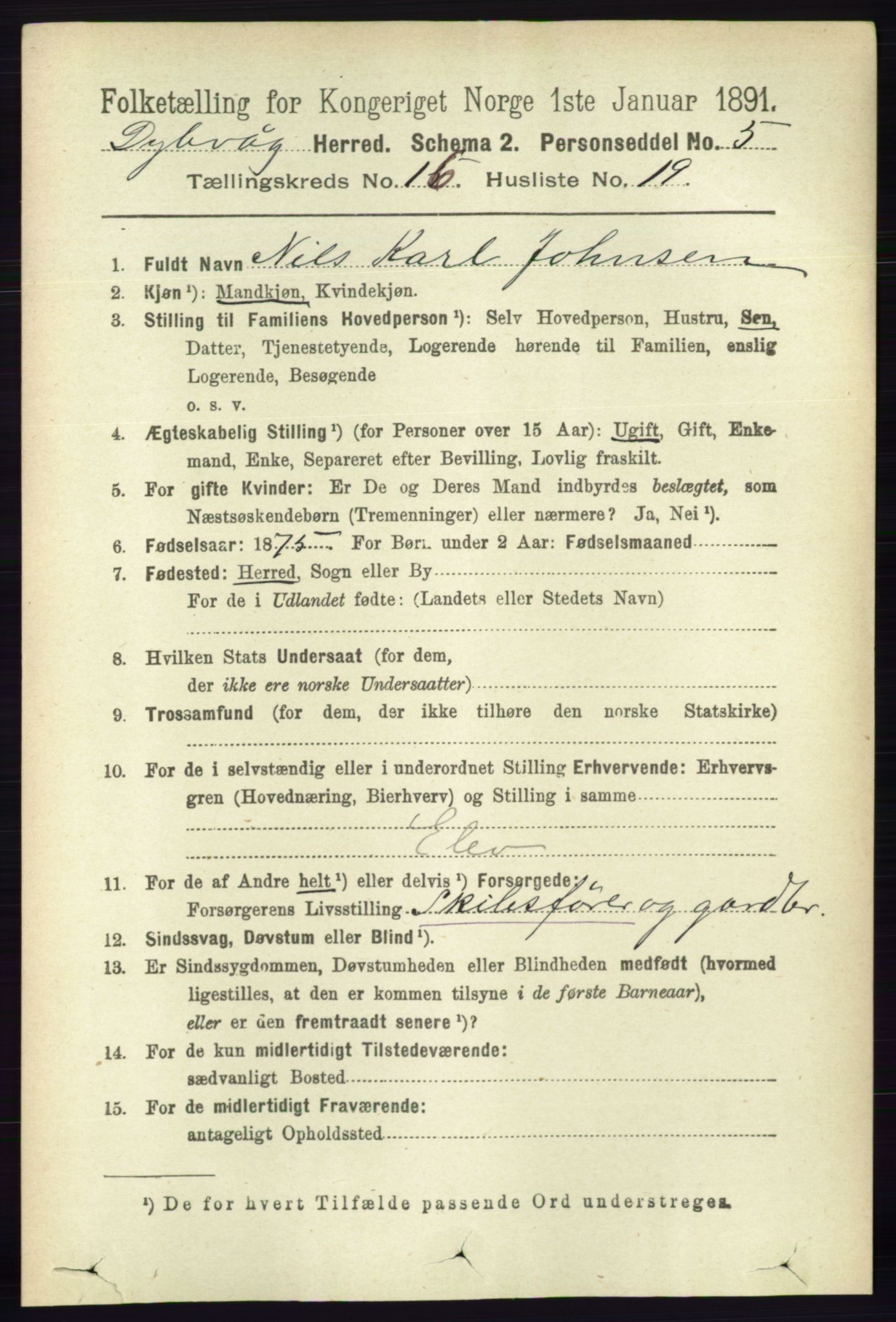 RA, 1891 census for 0915 Dypvåg, 1891, p. 6517