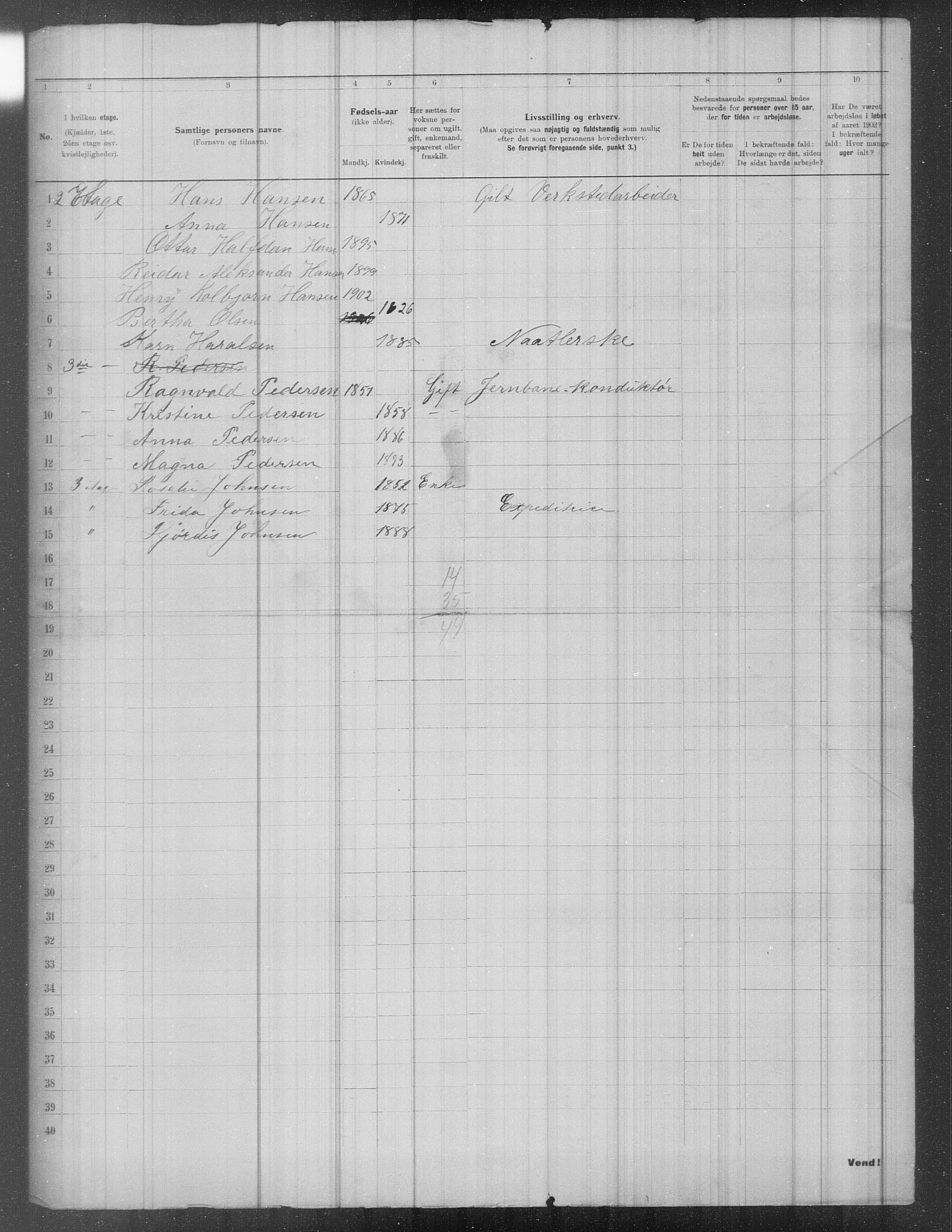 OBA, Municipal Census 1902 for Kristiania, 1902, p. 1535