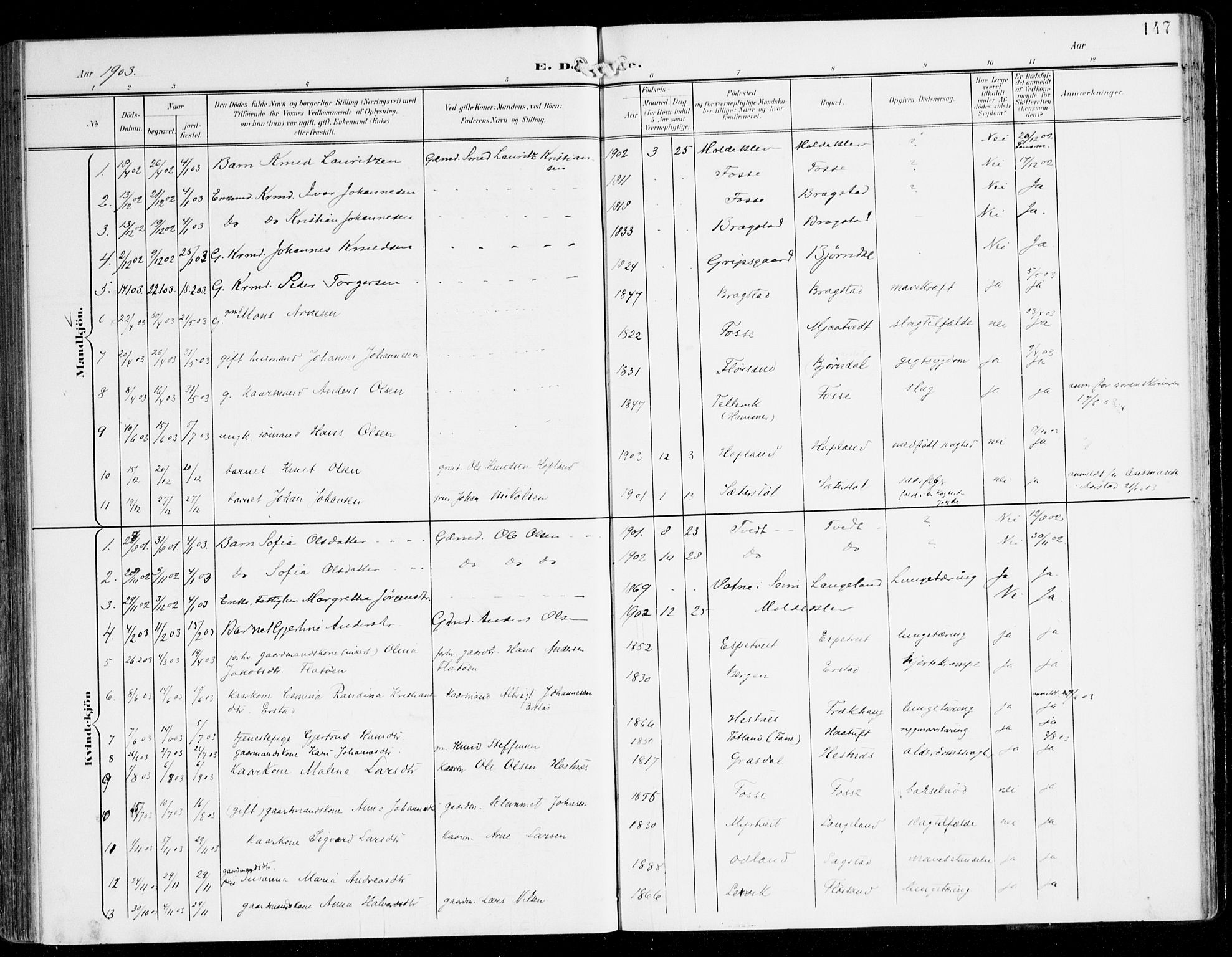 Alversund Sokneprestembete, SAB/A-73901/H/Ha/Haa/Haac/L0002: Parish register (official) no. C 2, 1901-1921, p. 147