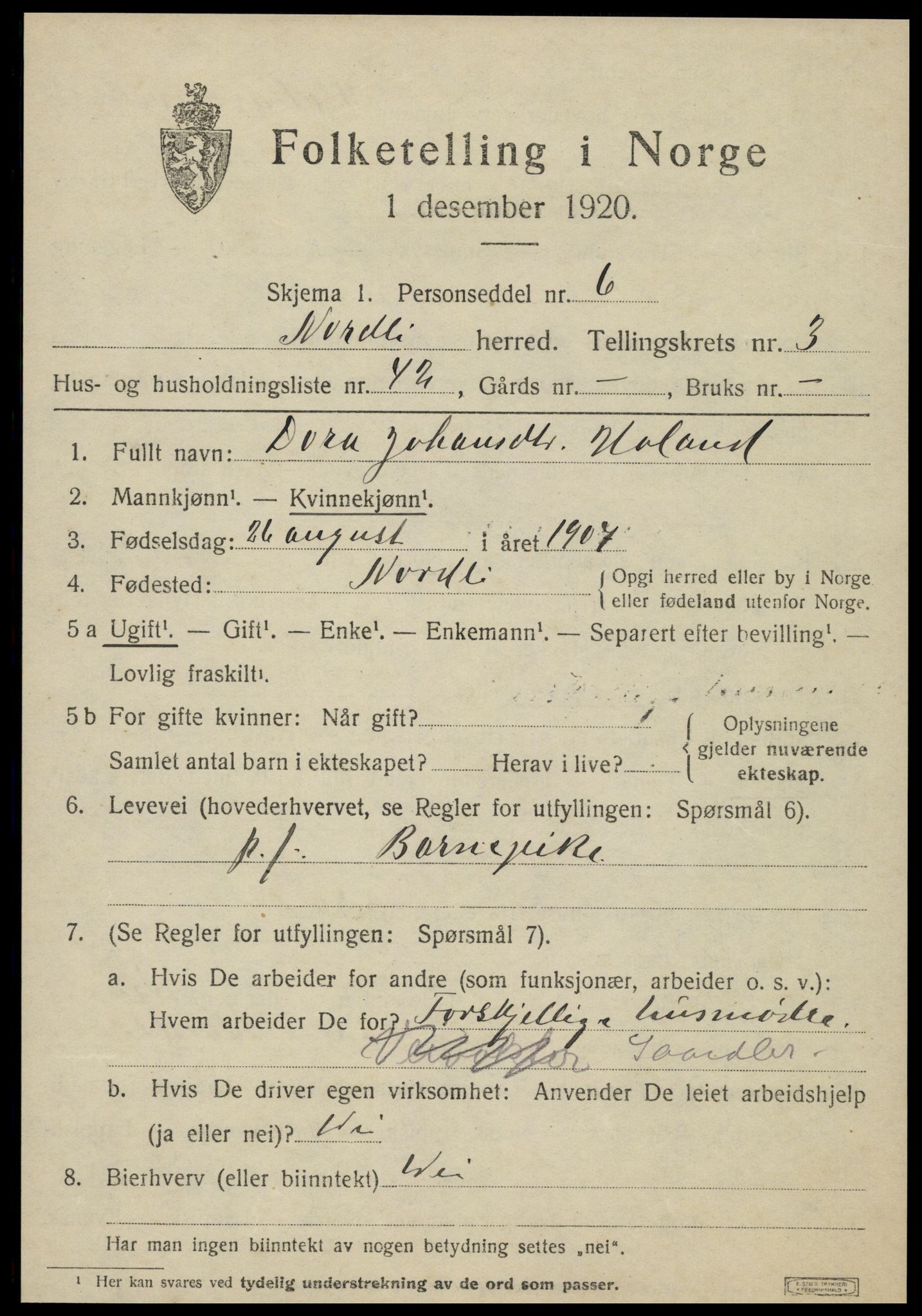 SAT, 1920 census for Nordli, 1920, p. 1819