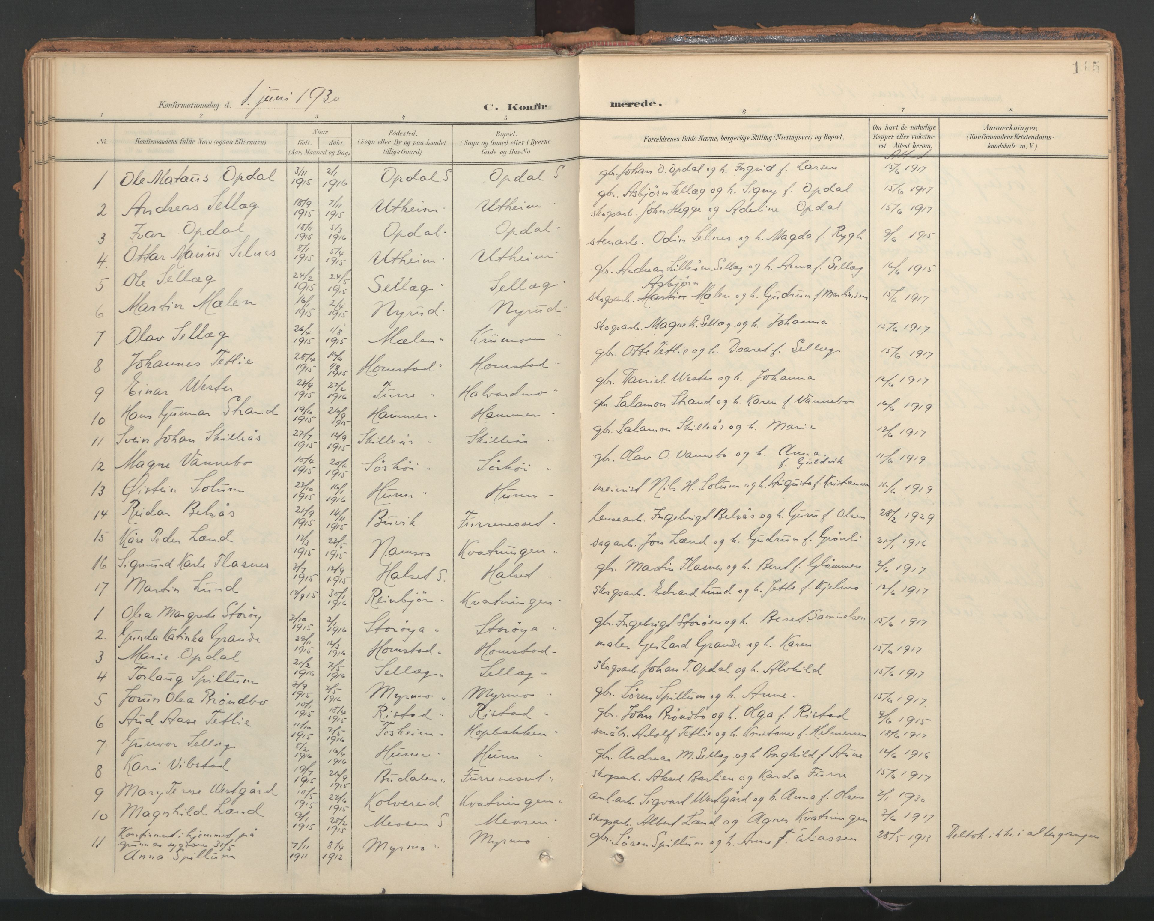 Ministerialprotokoller, klokkerbøker og fødselsregistre - Nord-Trøndelag, SAT/A-1458/766/L0564: Parish register (official) no. 767A02, 1900-1932, p. 115