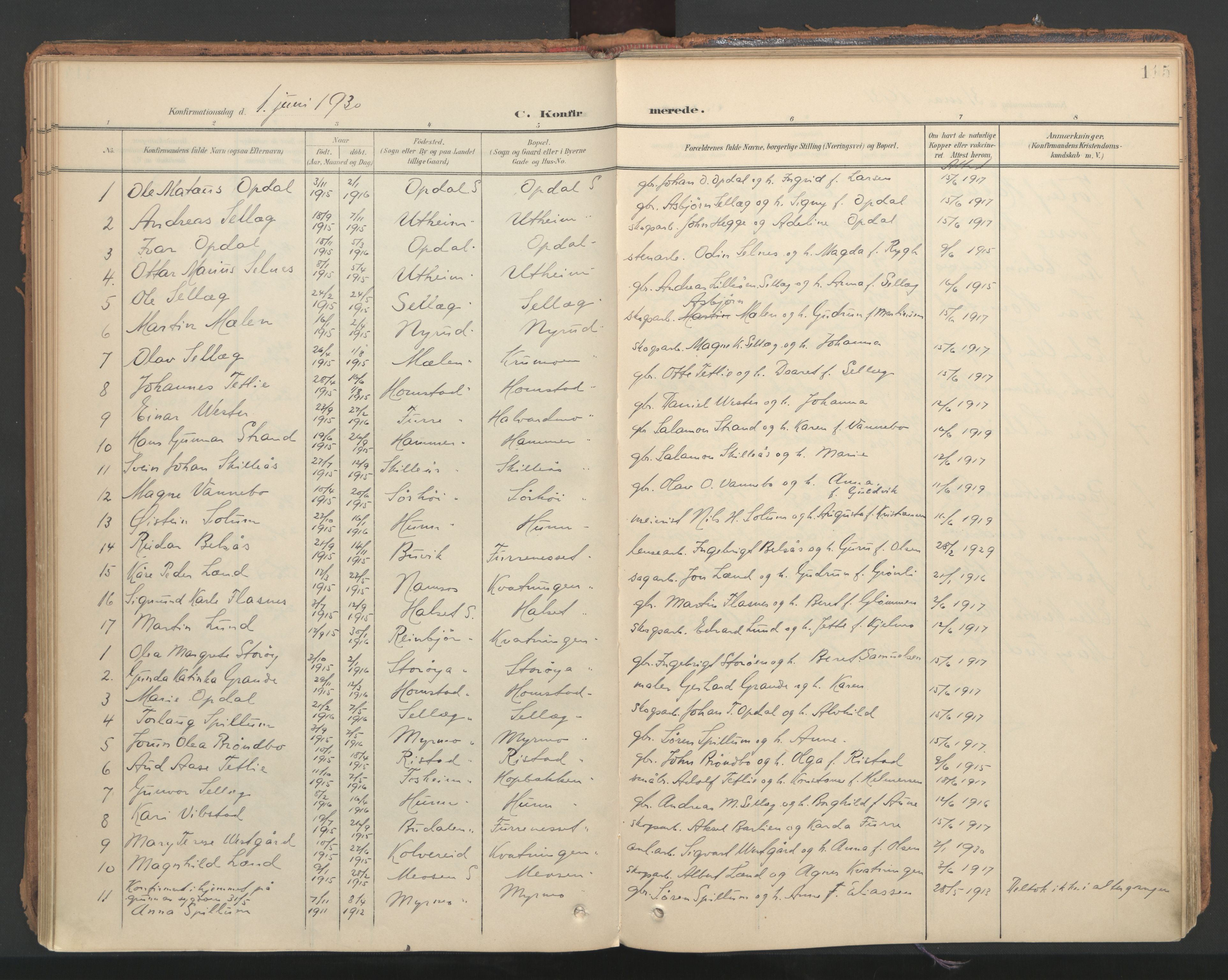 Ministerialprotokoller, klokkerbøker og fødselsregistre - Nord-Trøndelag, AV/SAT-A-1458/766/L0564: Parish register (official) no. 767A02, 1900-1932, p. 115