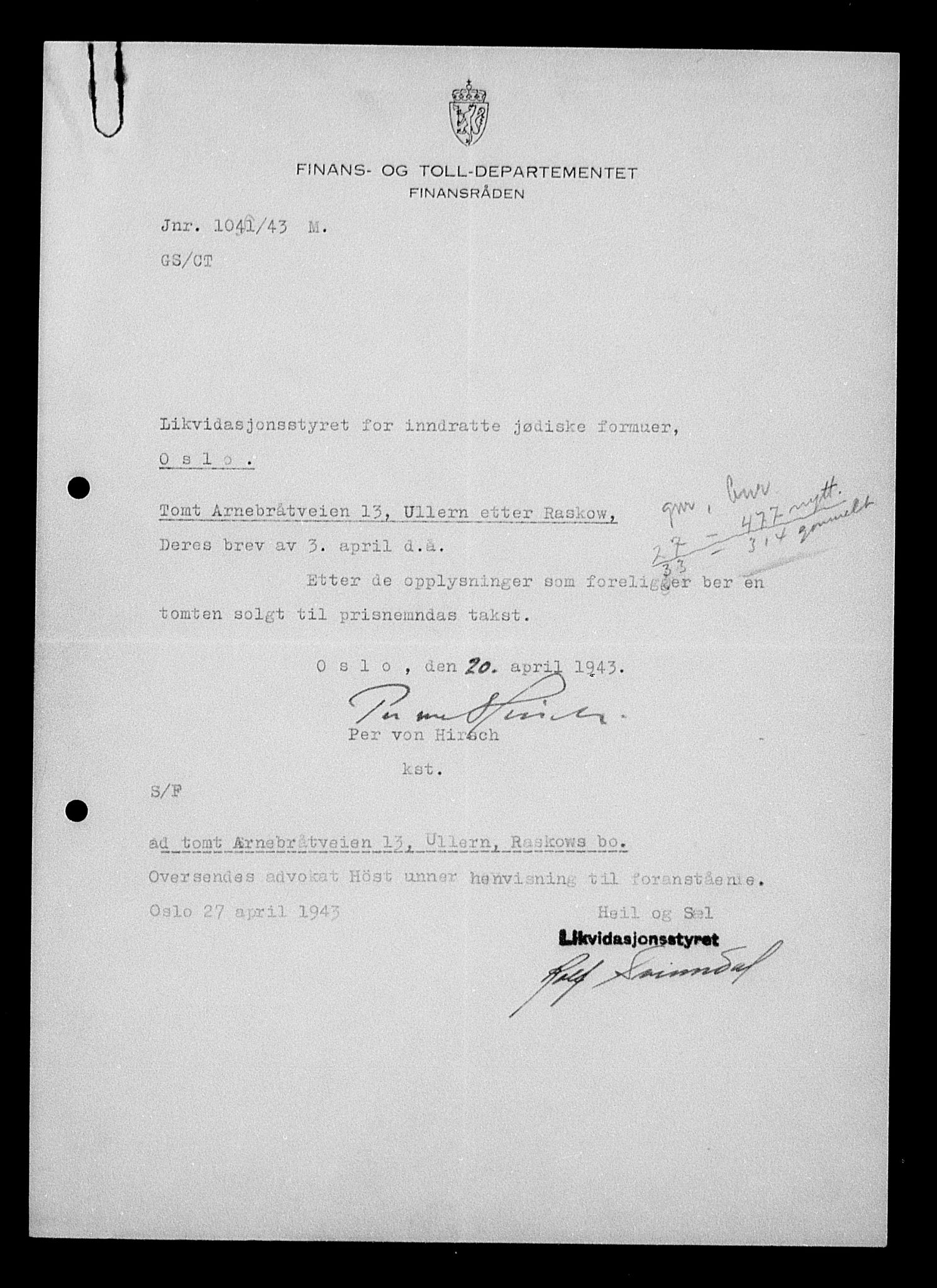 Justisdepartementet, Tilbakeføringskontoret for inndratte formuer, AV/RA-S-1564/H/Hc/Hcc/L0972: --, 1945-1947, p. 133