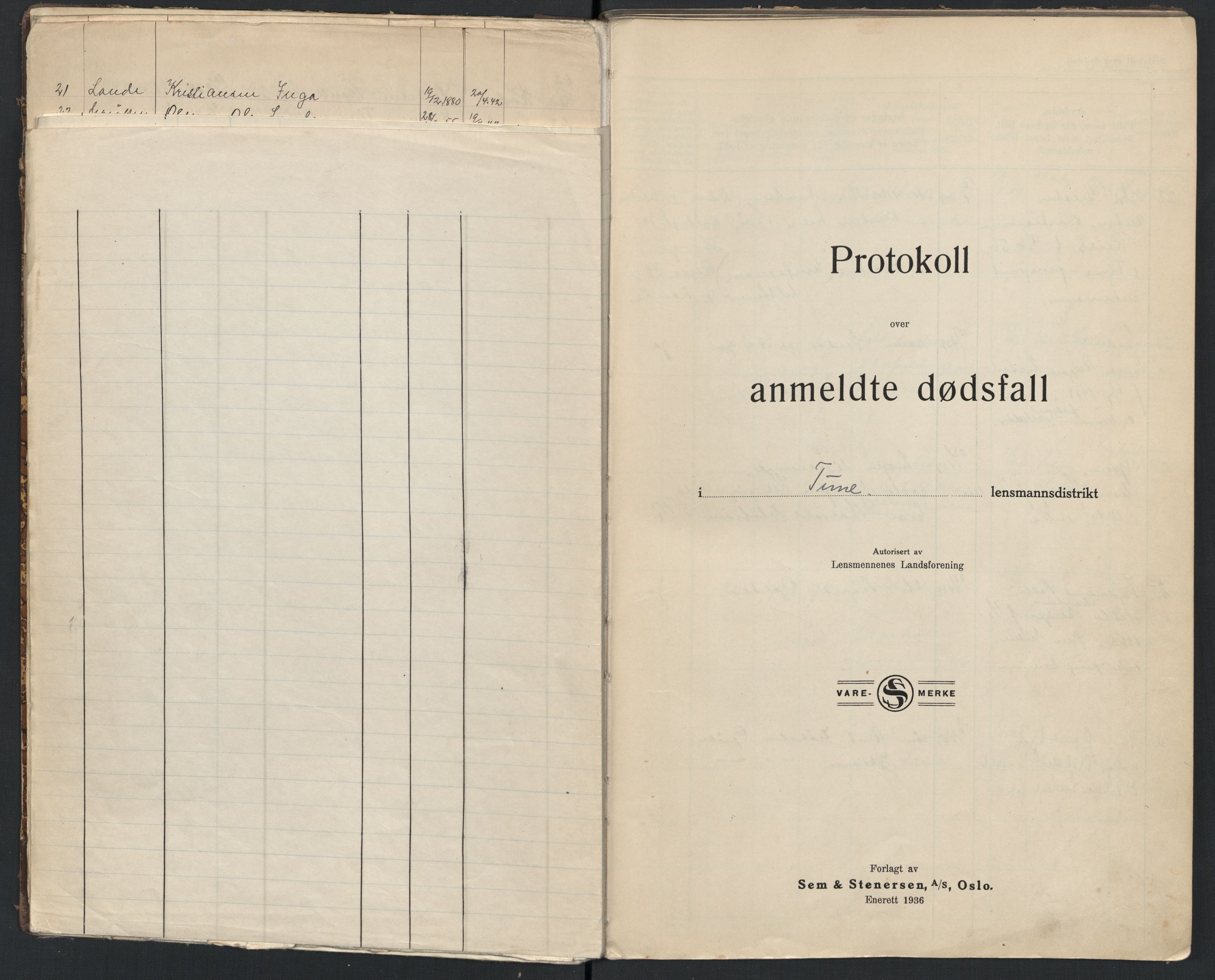 Tune lensmannskontor, AV/SAO-A-10104/H/Ha/L0004: Dødsfallsprotokoll, 1939-1944