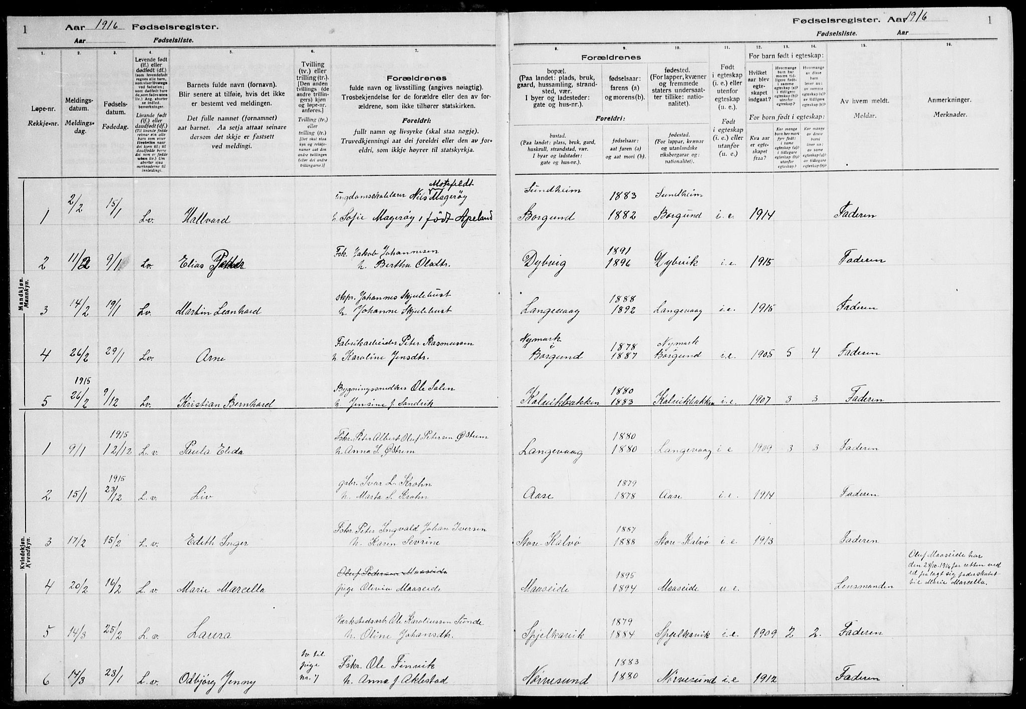 Ministerialprotokoller, klokkerbøker og fødselsregistre - Møre og Romsdal, SAT/A-1454/528/L0442: Birth register no. 528.II.4.1, 1916-1924, p. 1