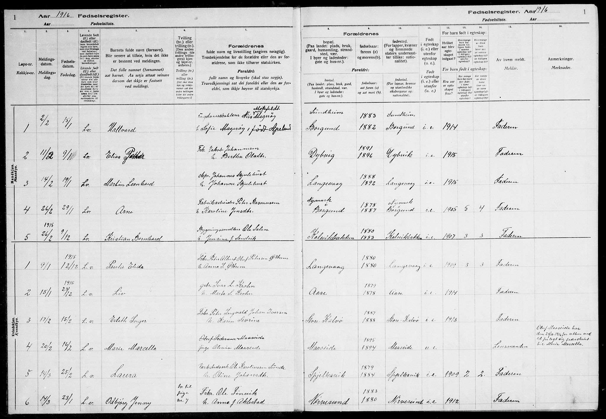 Ministerialprotokoller, klokkerbøker og fødselsregistre - Møre og Romsdal, AV/SAT-A-1454/528/L0442: Birth register no. 528.II.4.1, 1916-1924, p. 1