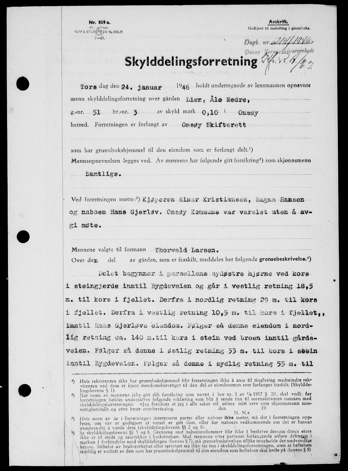 Onsøy sorenskriveri, SAO/A-10474/G/Ga/Gab/L0015: Mortgage book no. II A-15, 1945-1946, Diary no: : 214/1946