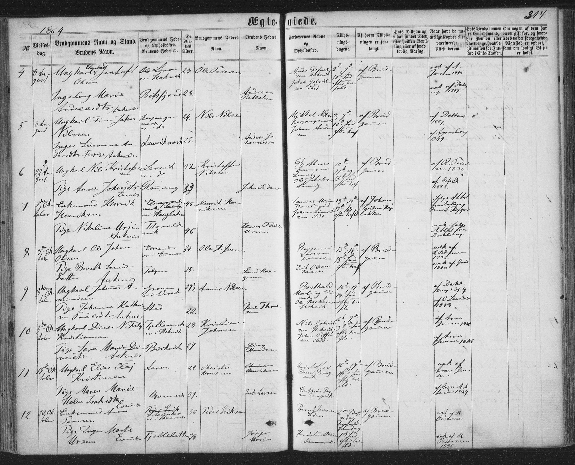 Ministerialprotokoller, klokkerbøker og fødselsregistre - Nordland, AV/SAT-A-1459/863/L0896: Parish register (official) no. 863A08, 1861-1871, p. 314