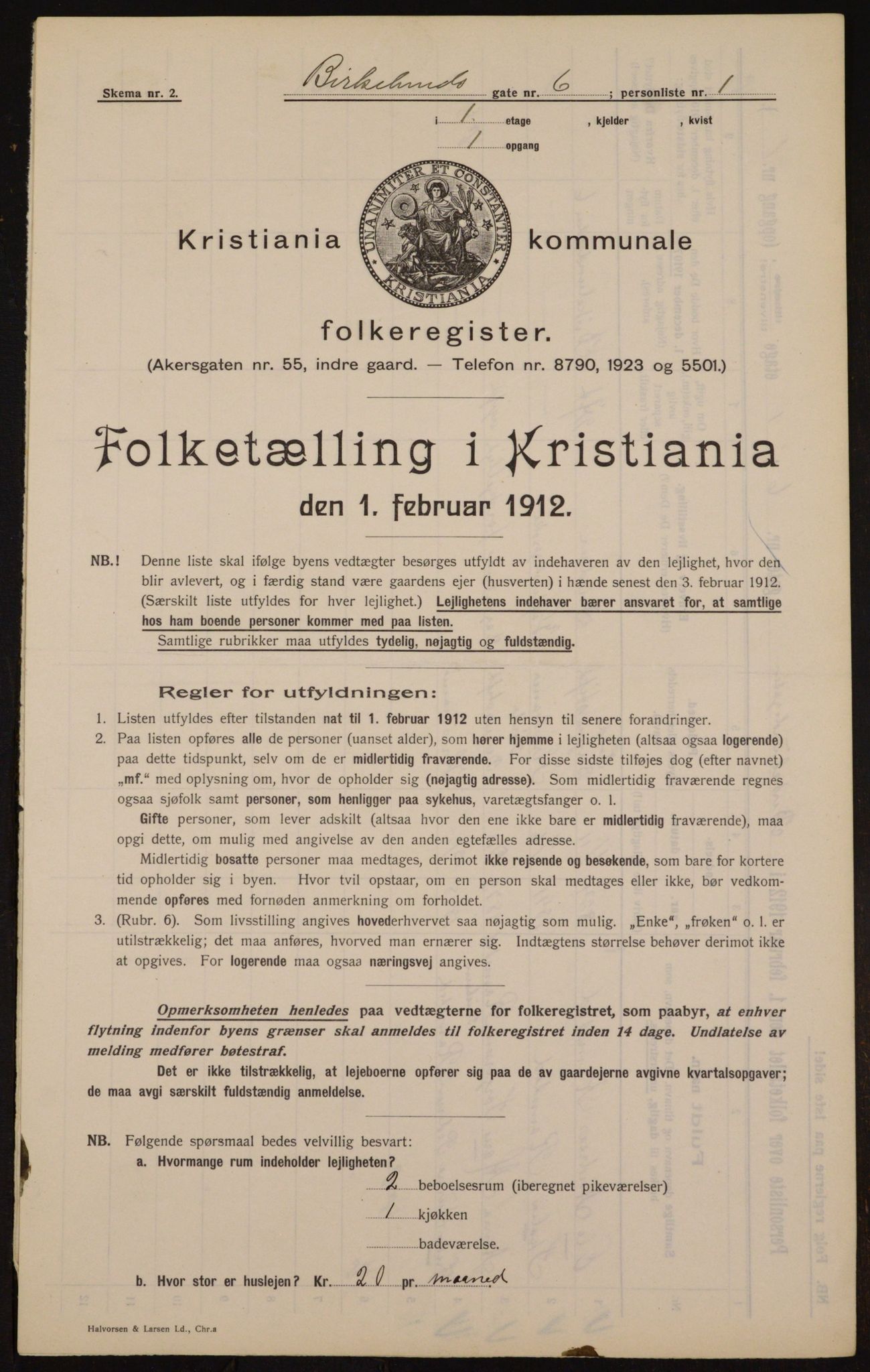 OBA, Municipal Census 1912 for Kristiania, 1912, p. 5185