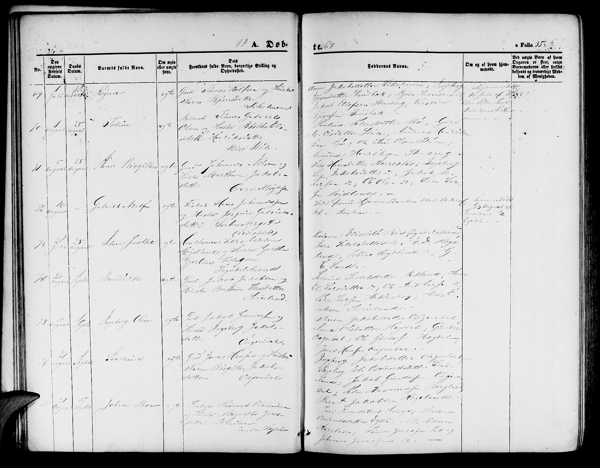 Sokndal sokneprestkontor, AV/SAST-A-101808: Parish register (copy) no. B 3, 1865-1879, p. 35