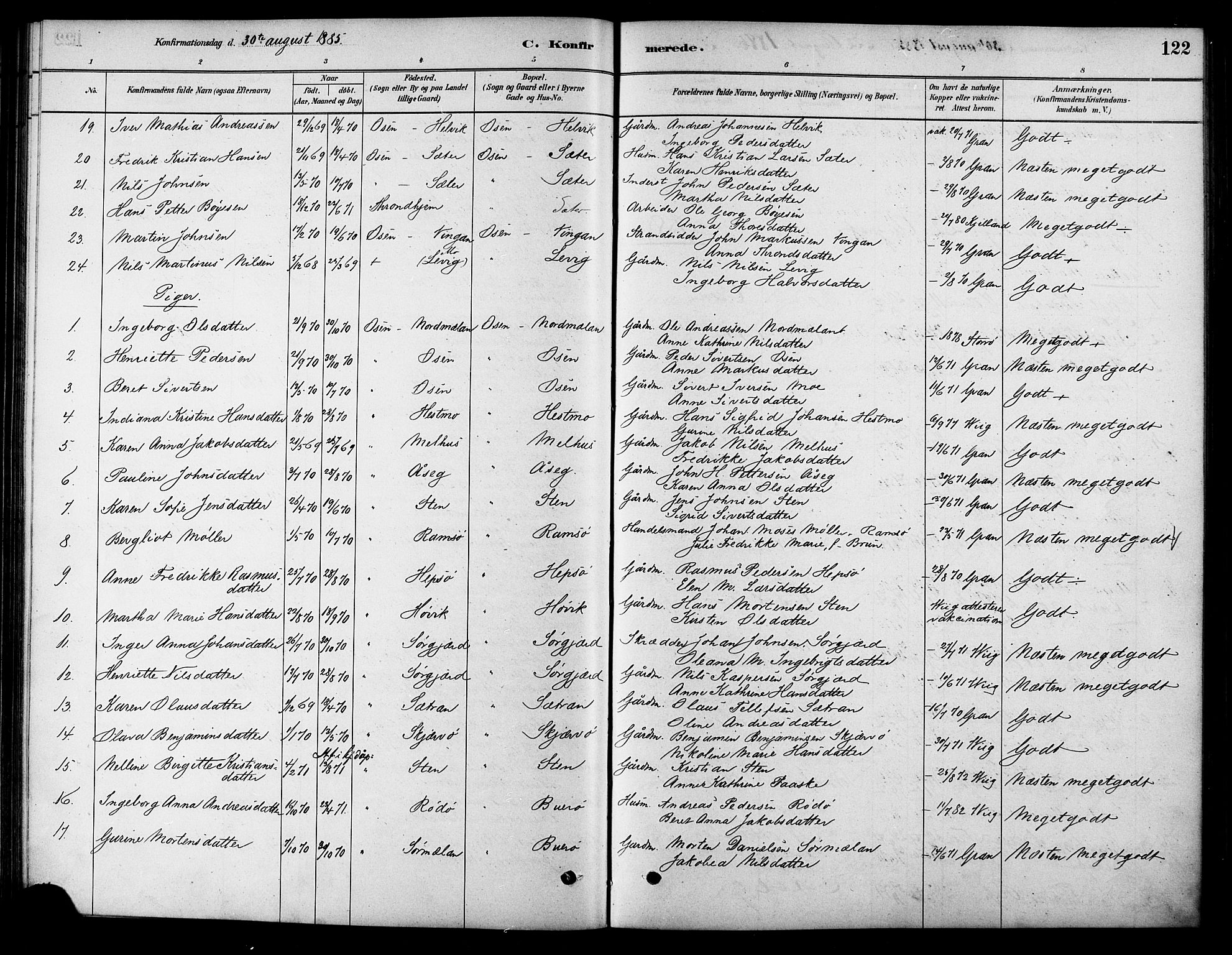 Ministerialprotokoller, klokkerbøker og fødselsregistre - Sør-Trøndelag, SAT/A-1456/658/L0722: Parish register (official) no. 658A01, 1879-1896, p. 122