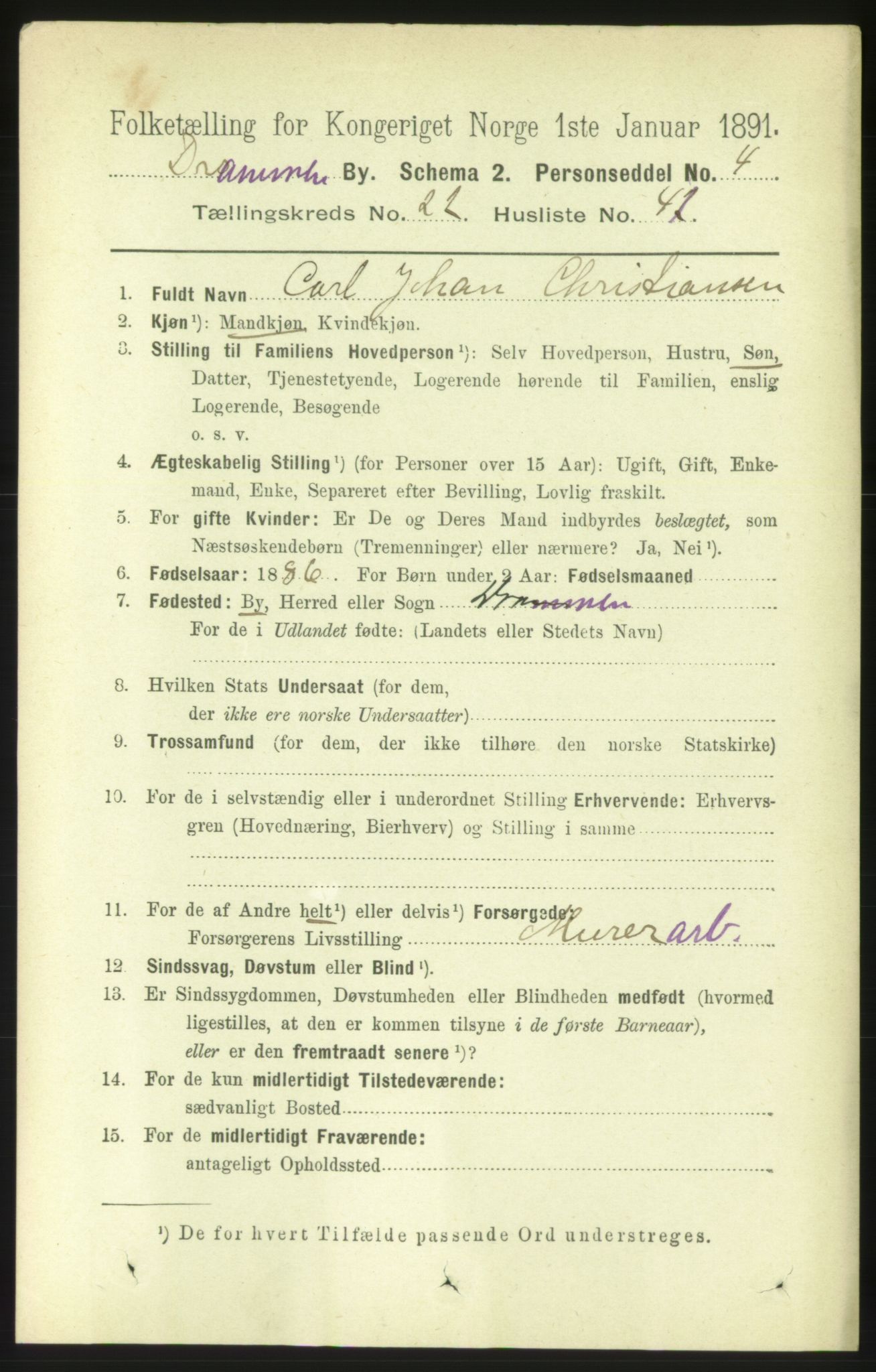 RA, 1891 census for 0602 Drammen, 1891, p. 14043