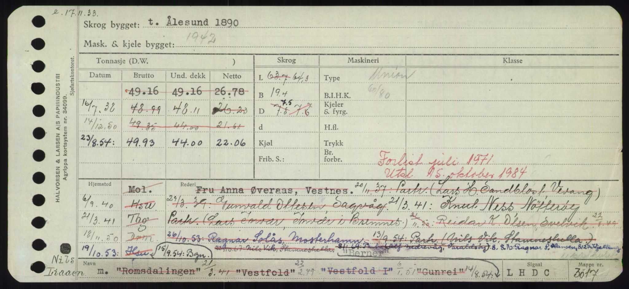 Sjøfartsdirektoratet med forløpere, Skipsmålingen, AV/RA-S-1627/H/Hd/L0003: Fartøy, B-Bev, p. 873