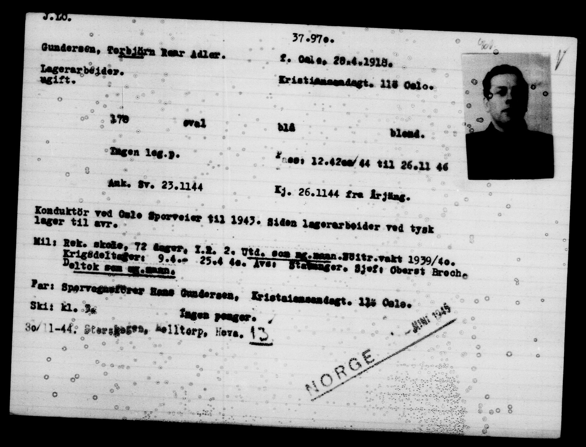 Utenriksstasjonene, Legasjonen i Stockholm, Flyktningkontoret, AV/RA-S-6753/V/Va/L0015: Kjesäterkartoteket, flyktninger med registreringsnr. 37800-40770, 1940-1945, p. 173