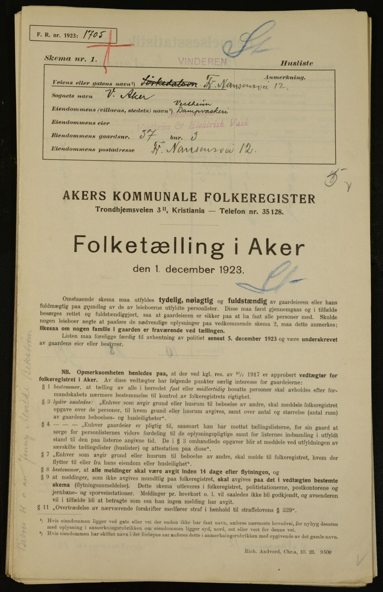 , Municipal Census 1923 for Aker, 1923, p. 18670