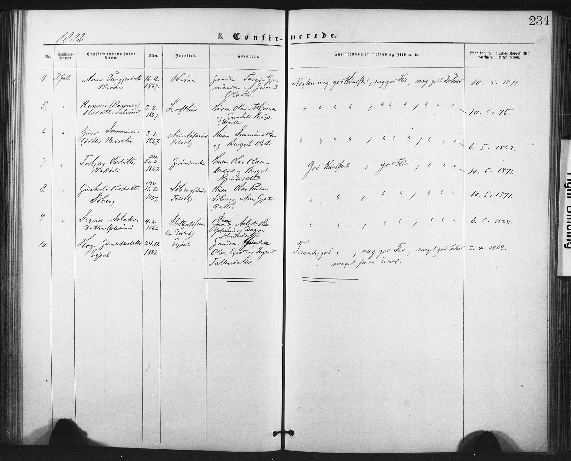 Fyresdal kirkebøker, SAKO/A-263/F/Fa/L0006: Parish register (official) no. I 6, 1872-1886, p. 234