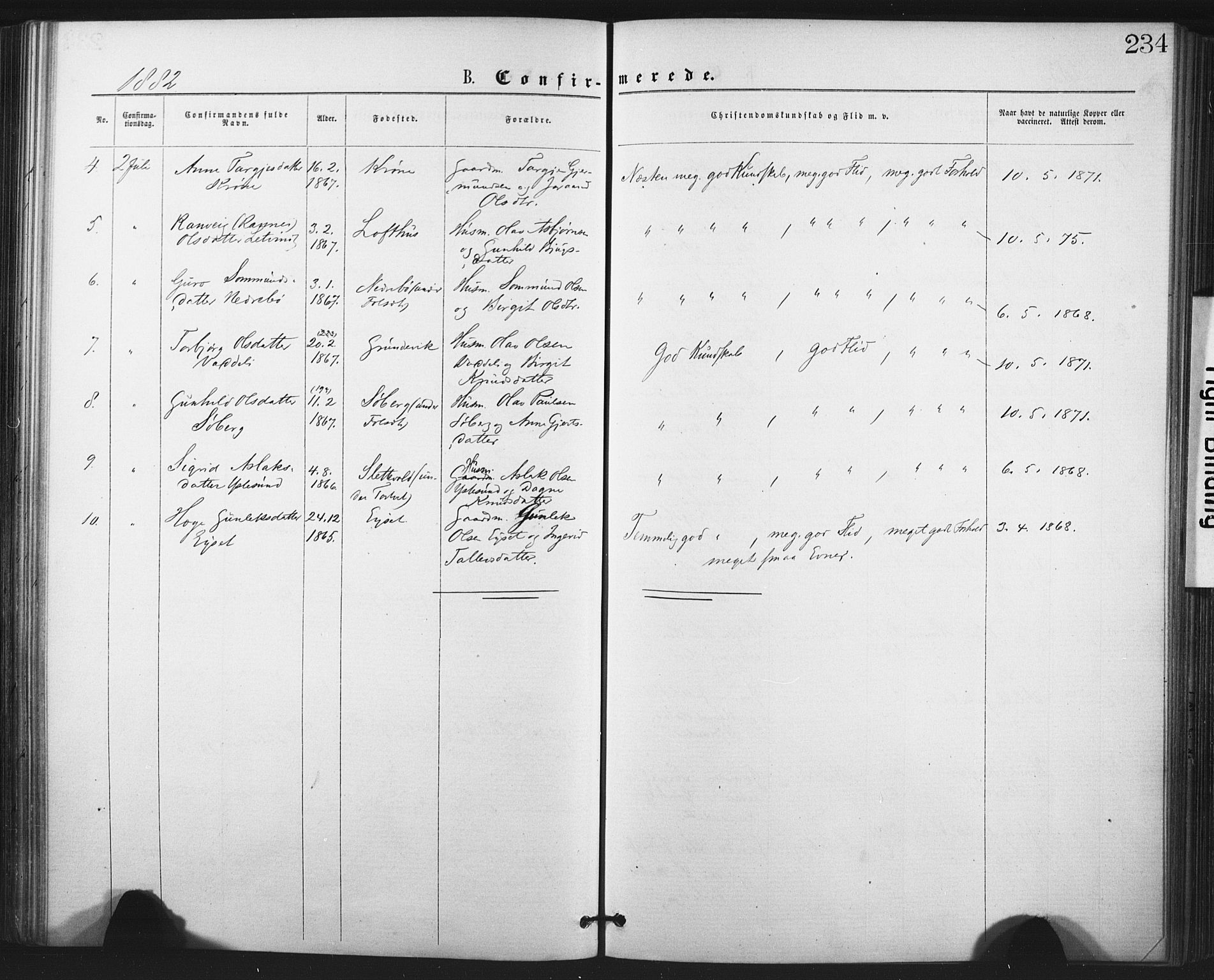 Fyresdal kirkebøker, AV/SAKO-A-263/F/Fa/L0006: Parish register (official) no. I 6, 1872-1886, p. 234