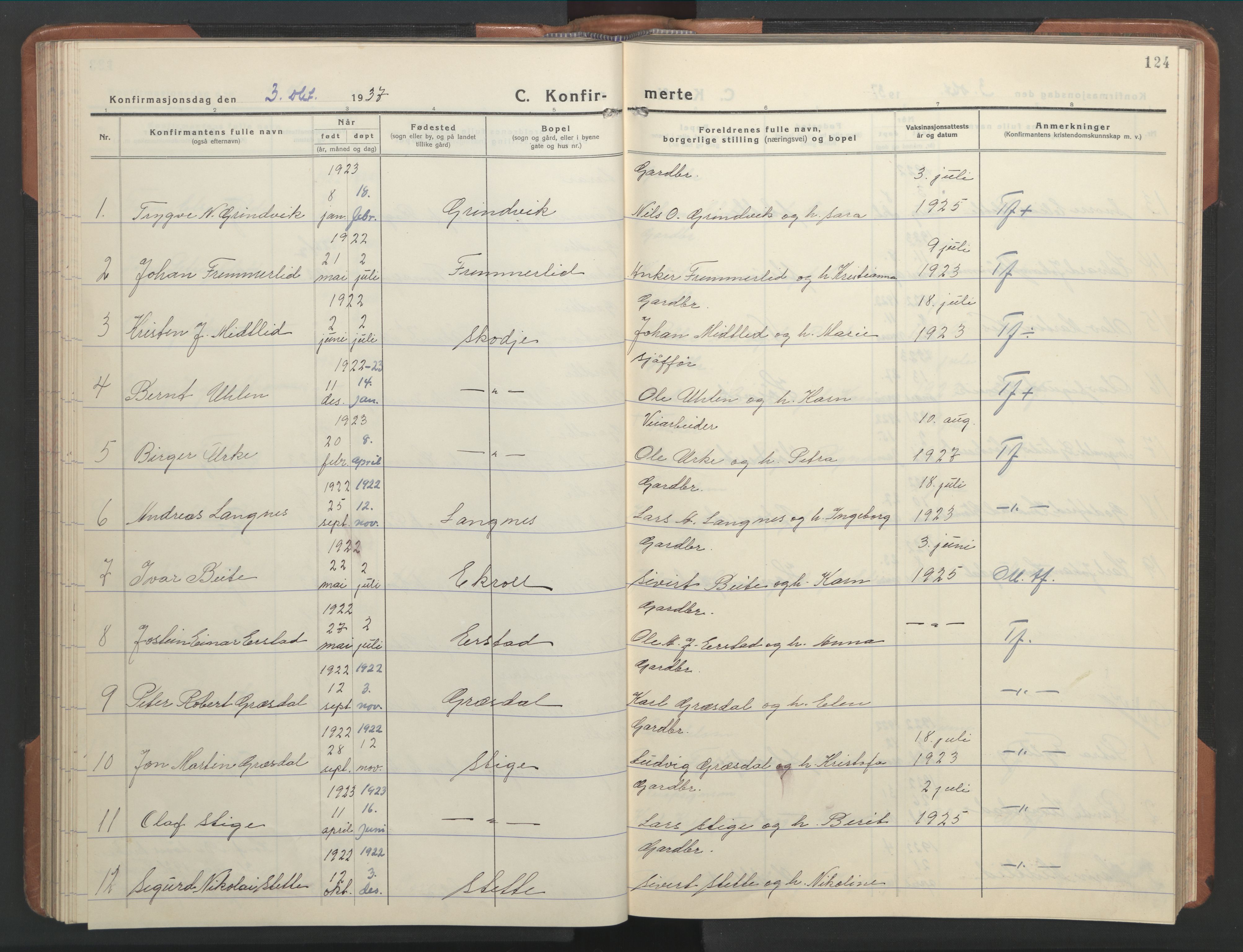 Ministerialprotokoller, klokkerbøker og fødselsregistre - Møre og Romsdal, AV/SAT-A-1454/524/L0367: Parish register (copy) no. 524C08, 1932-1951, p. 124